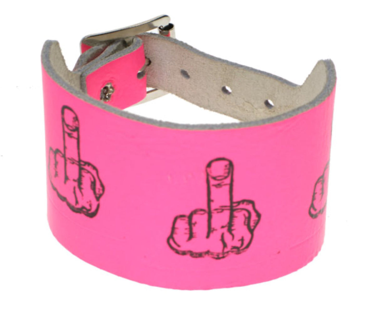 WB181 3 Row width middle finger print Leather Wristband - F.Pink