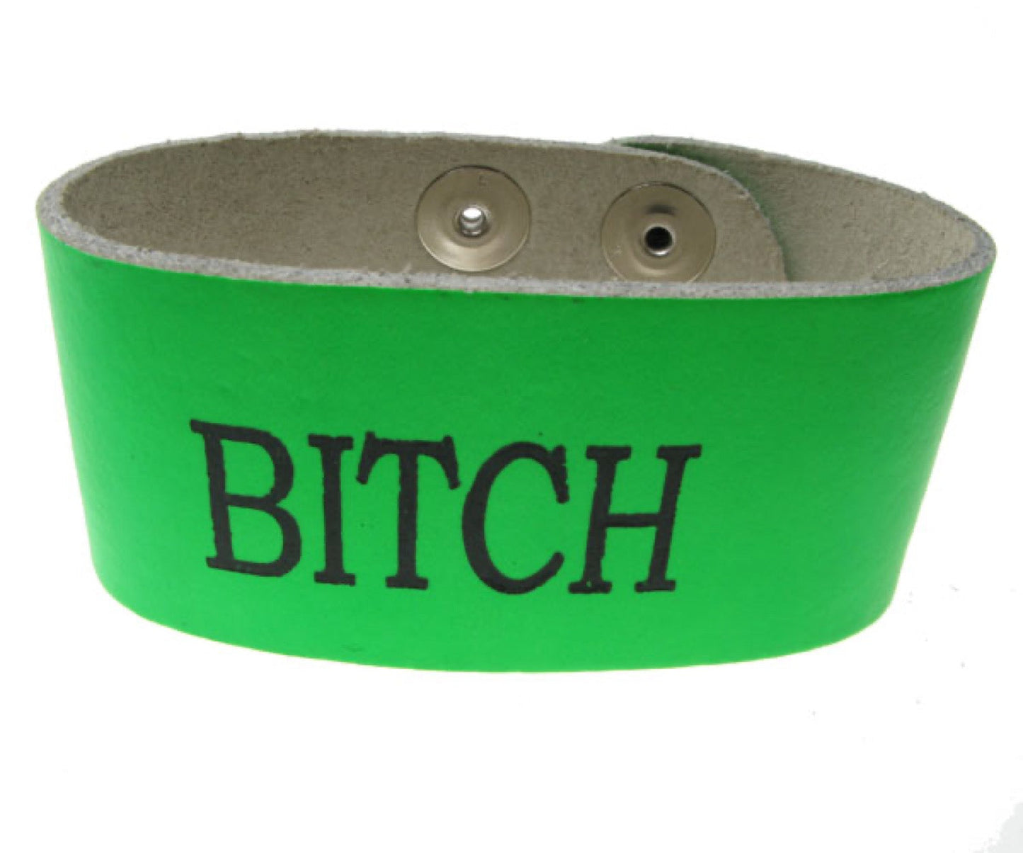 WB183 2 Row width bitch print Leather Wristband (Buttoned) - F.Green