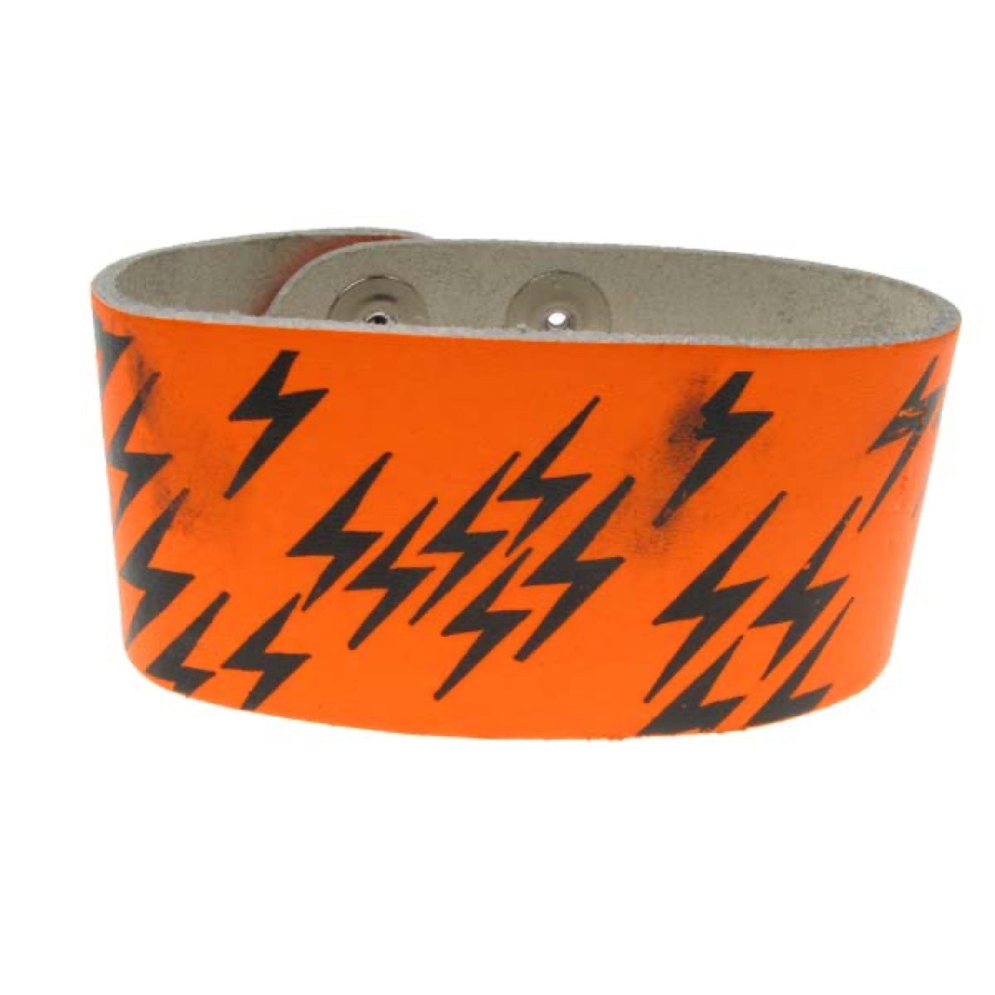 WB203D 3 Row width Lightning Print Leather Wristband (Buttoned) - F.Orange