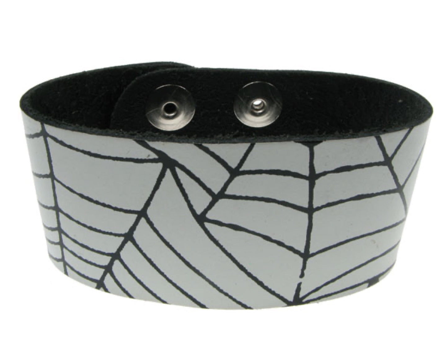 WB211 3 Row spiderweb print Leather Wristband (Buttoned) - Black