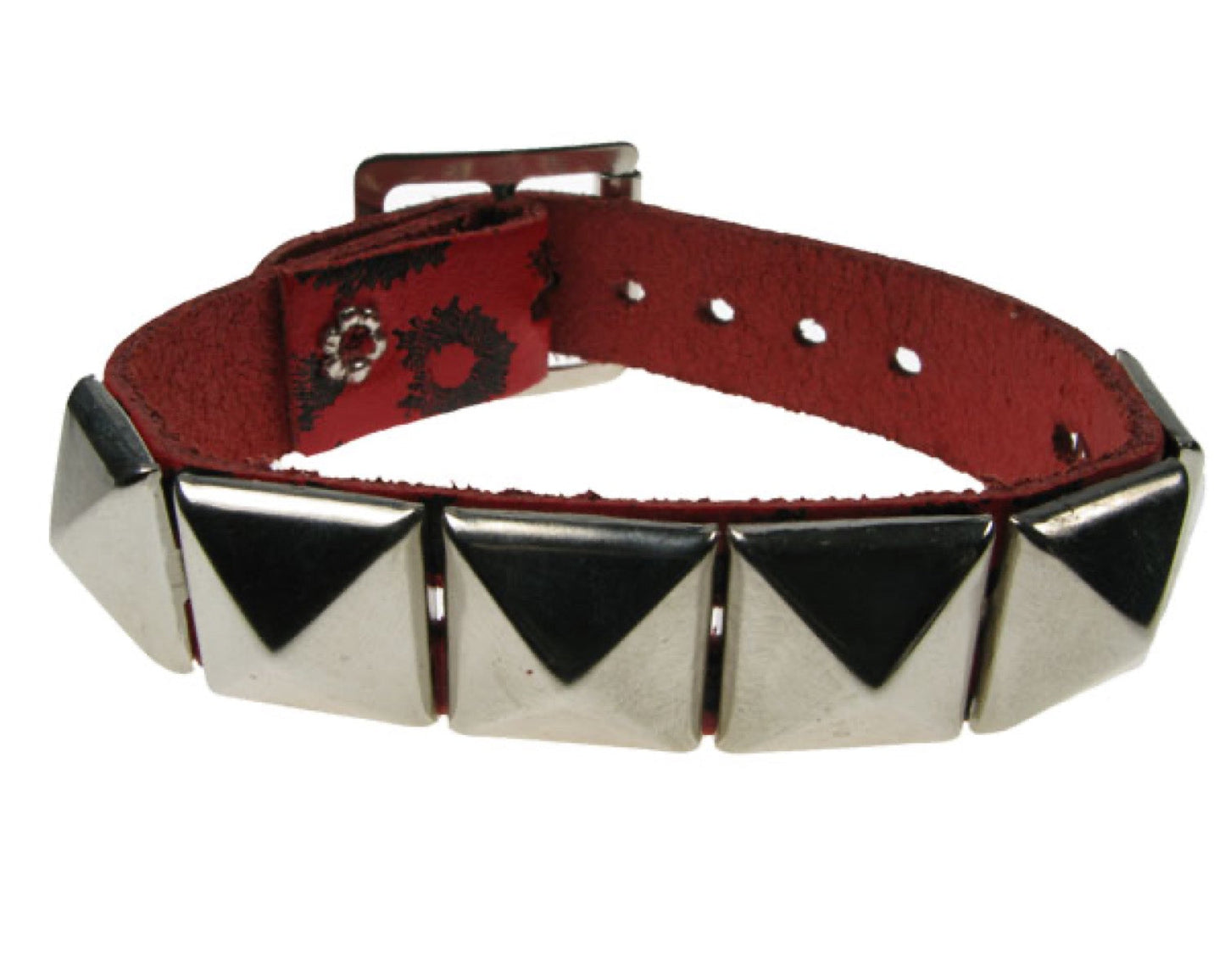 WB213 1 Row pyramid on leopard print Leather Wristband - Red