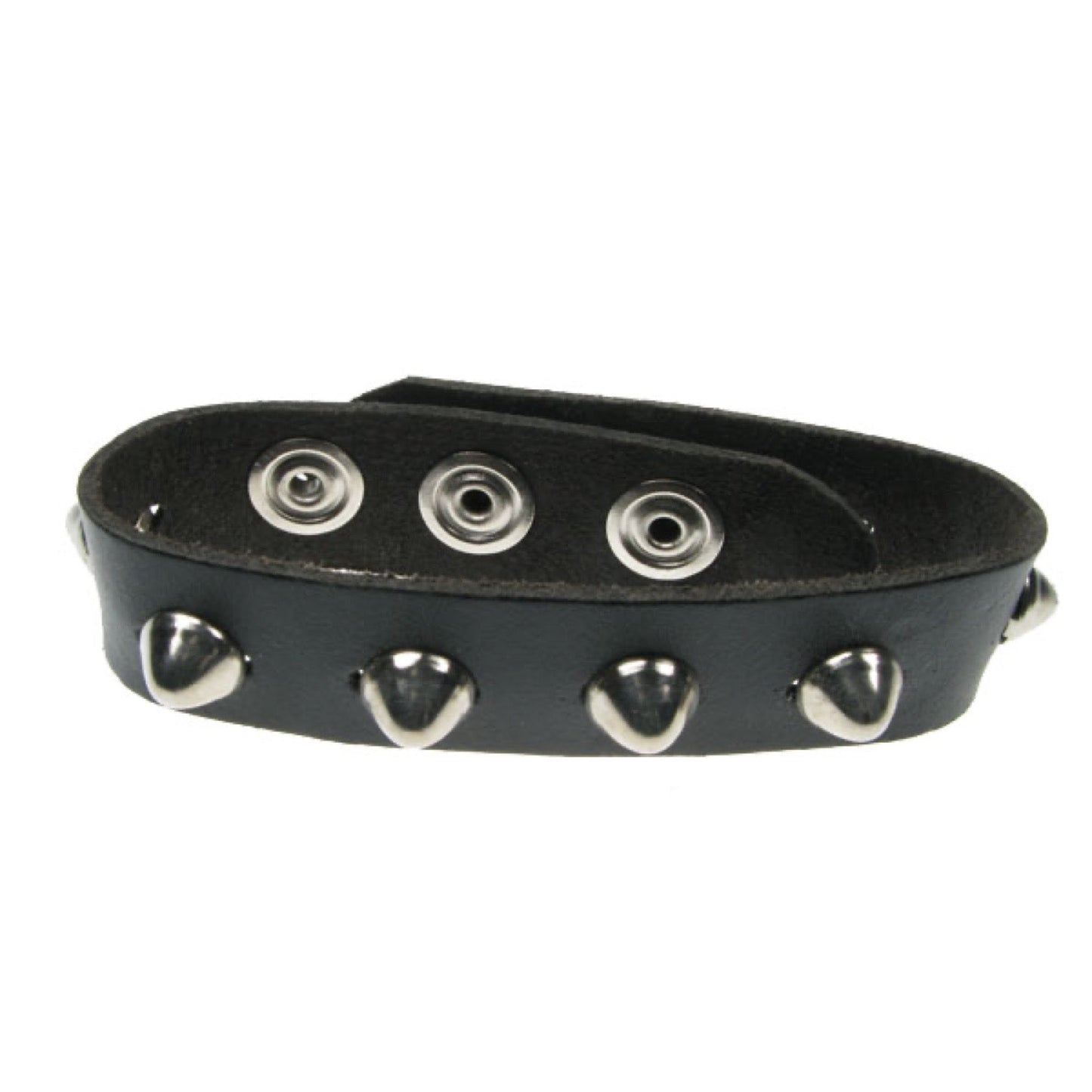 WB225 1 Row Dome Conical press stud Leather Wristband Buttoned - Black