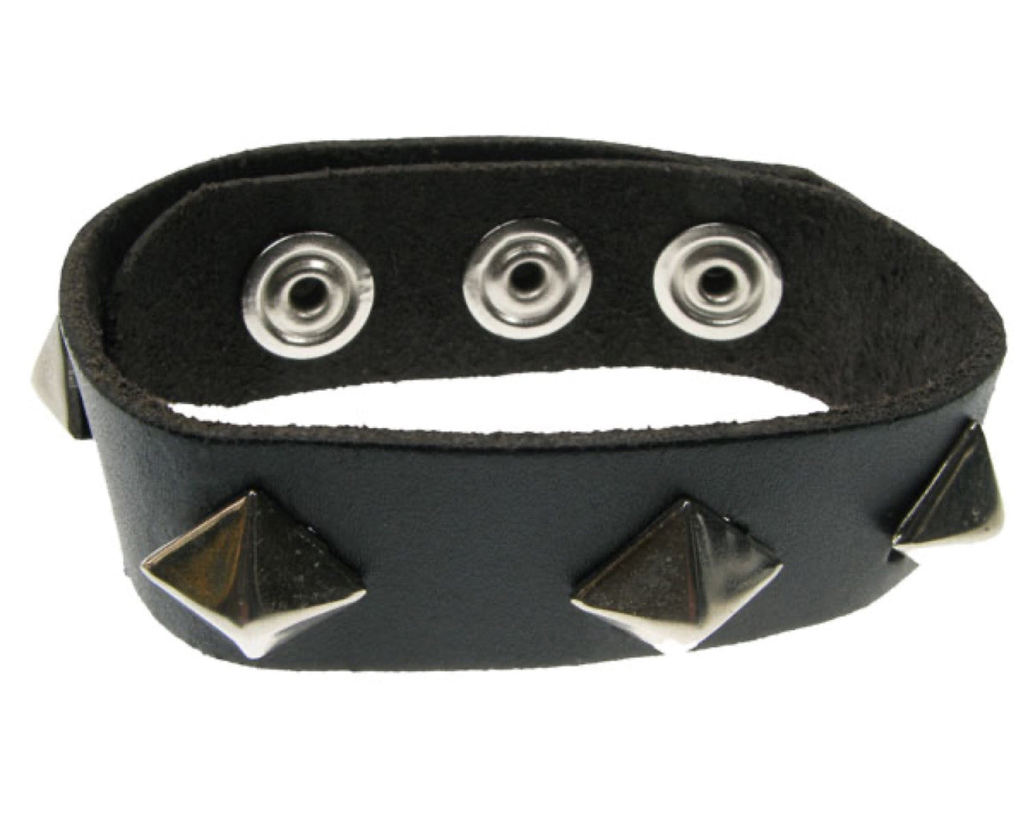WB227 1 Row Diagonal small pyramid Leather Wristband - Black