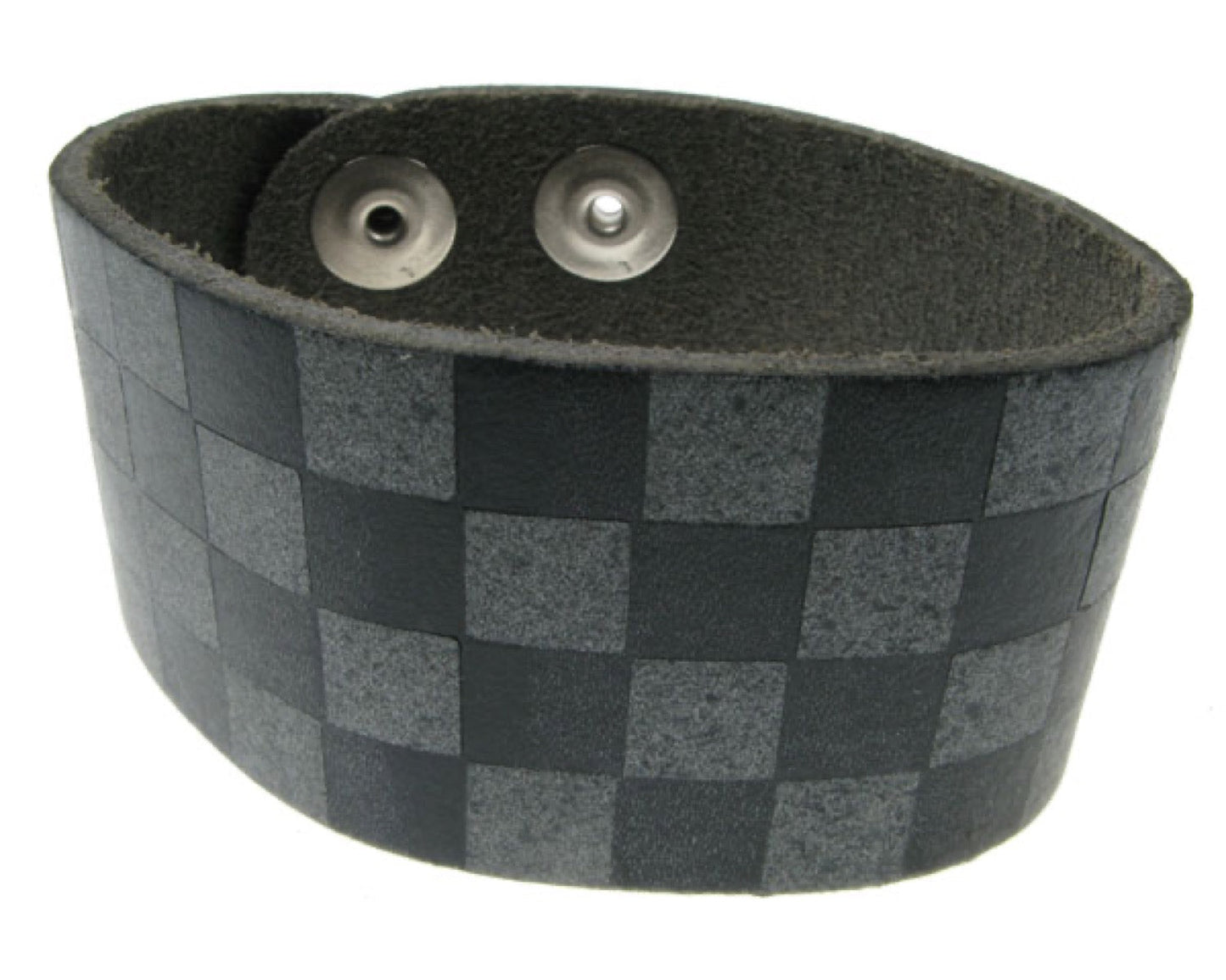 WB242 3 Row width grey & black checkered print Leather Wristband - Special Grey