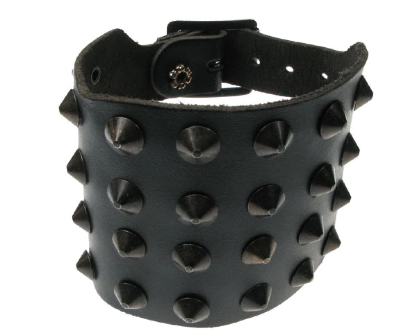 WB251 4 row black conical Leather Wristband - Black