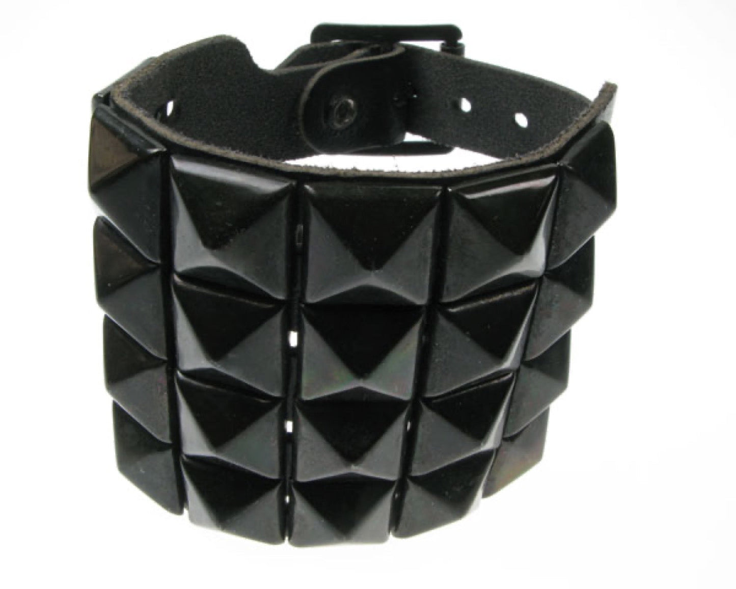 WB255 4 row black pyramid Leather Wristband - Black