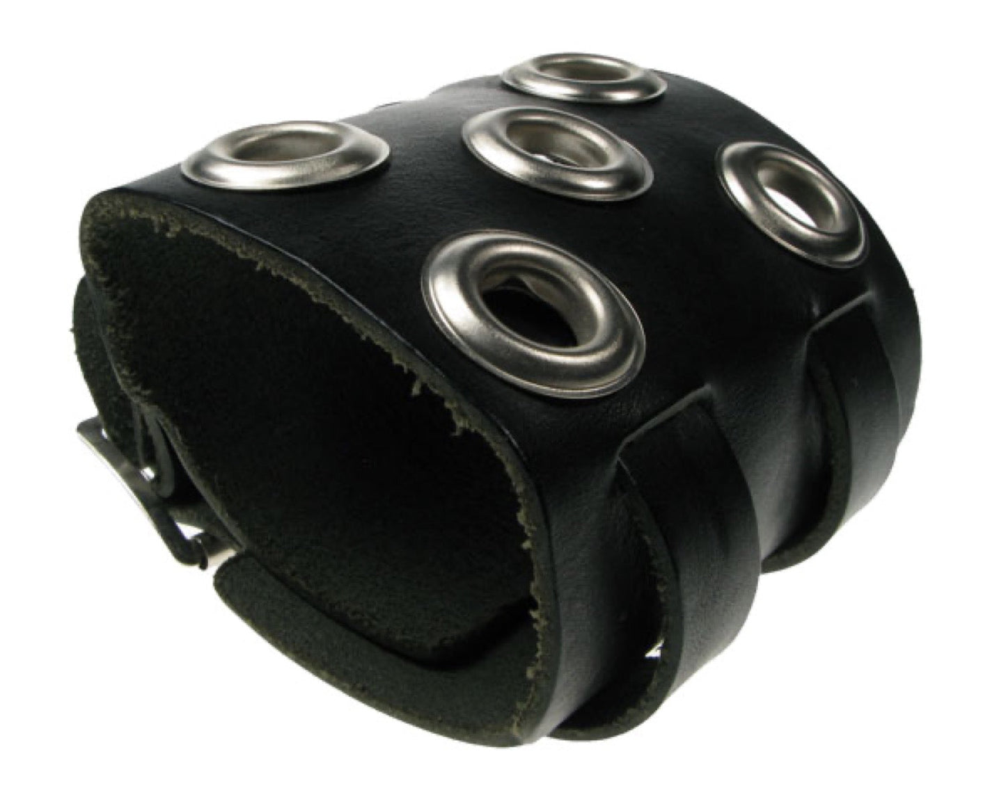 WB262 5 Row Large Eyelet Leather Wristband - Black