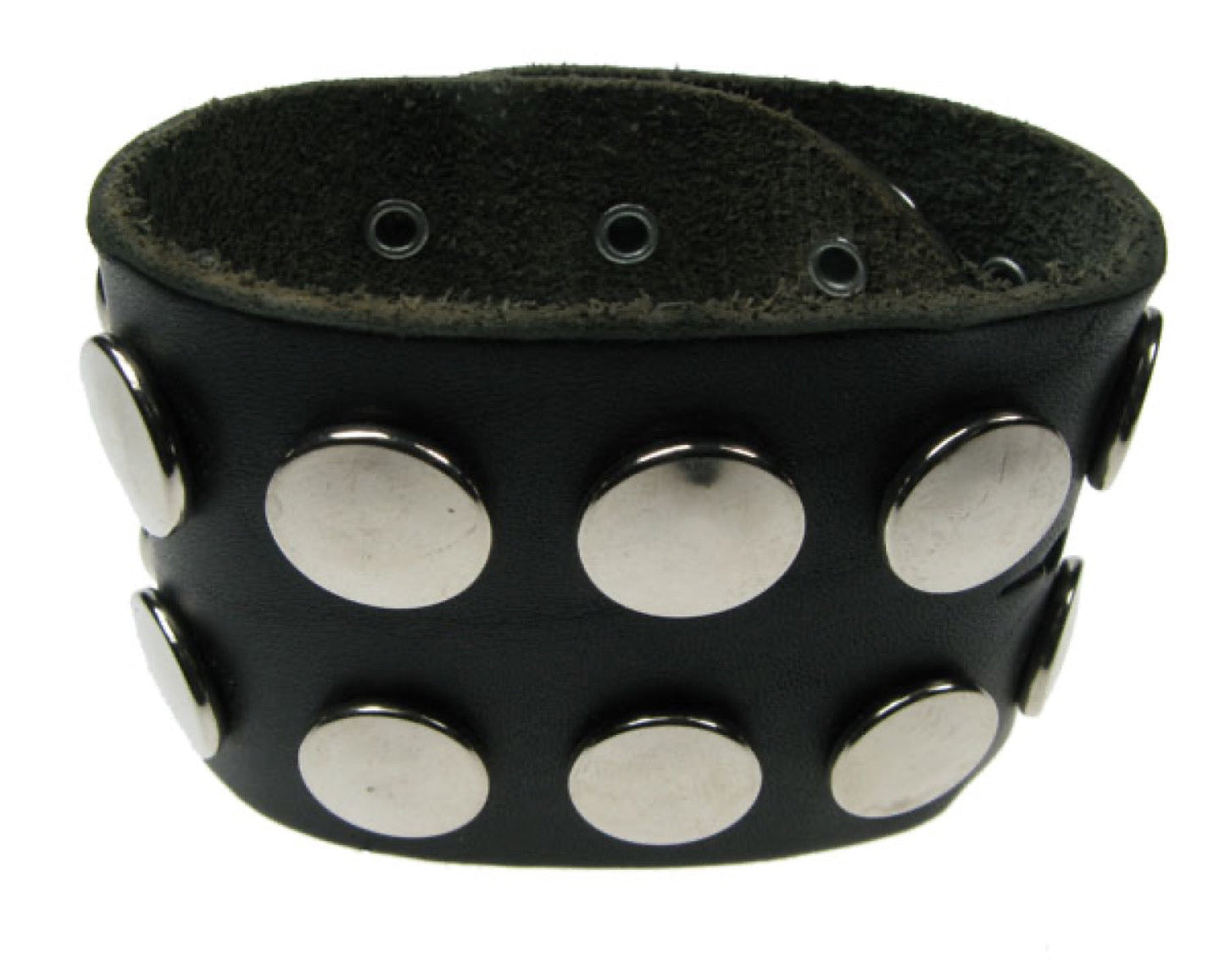 WB265 4 Row 2 Row Button Leather Wristband - Black