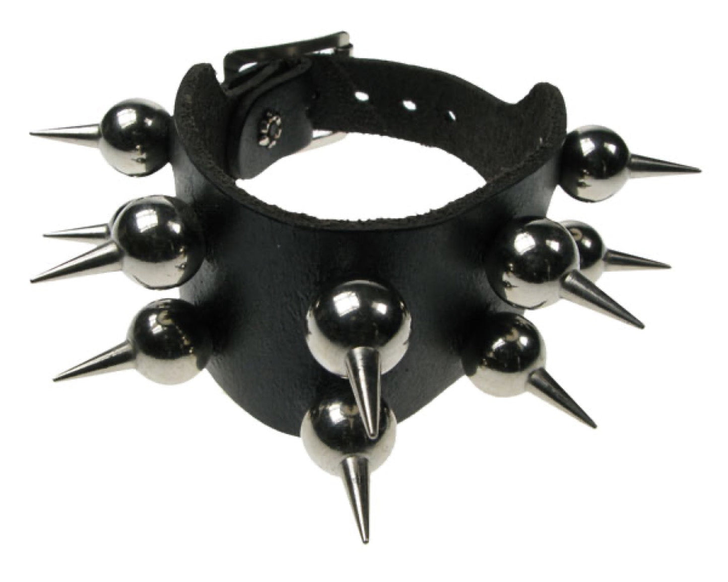 WB266 2 row ball spike Leather Wristband - Black