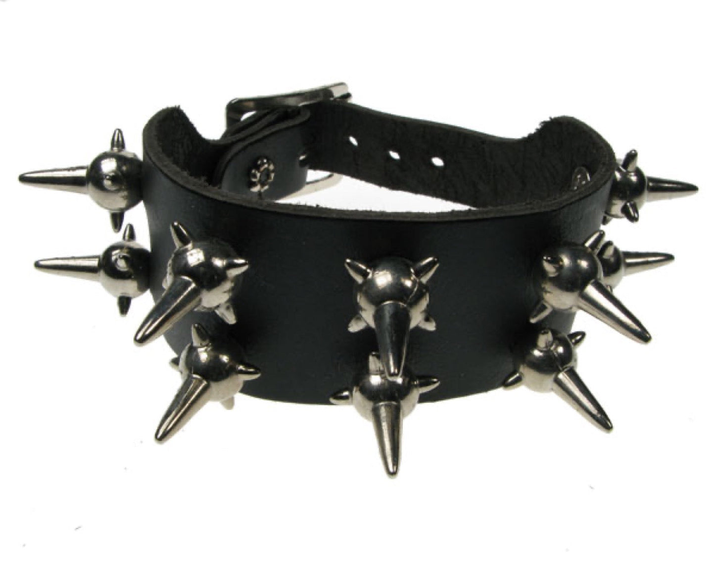 WB267 2 row mine spike Leather Wristband - Black