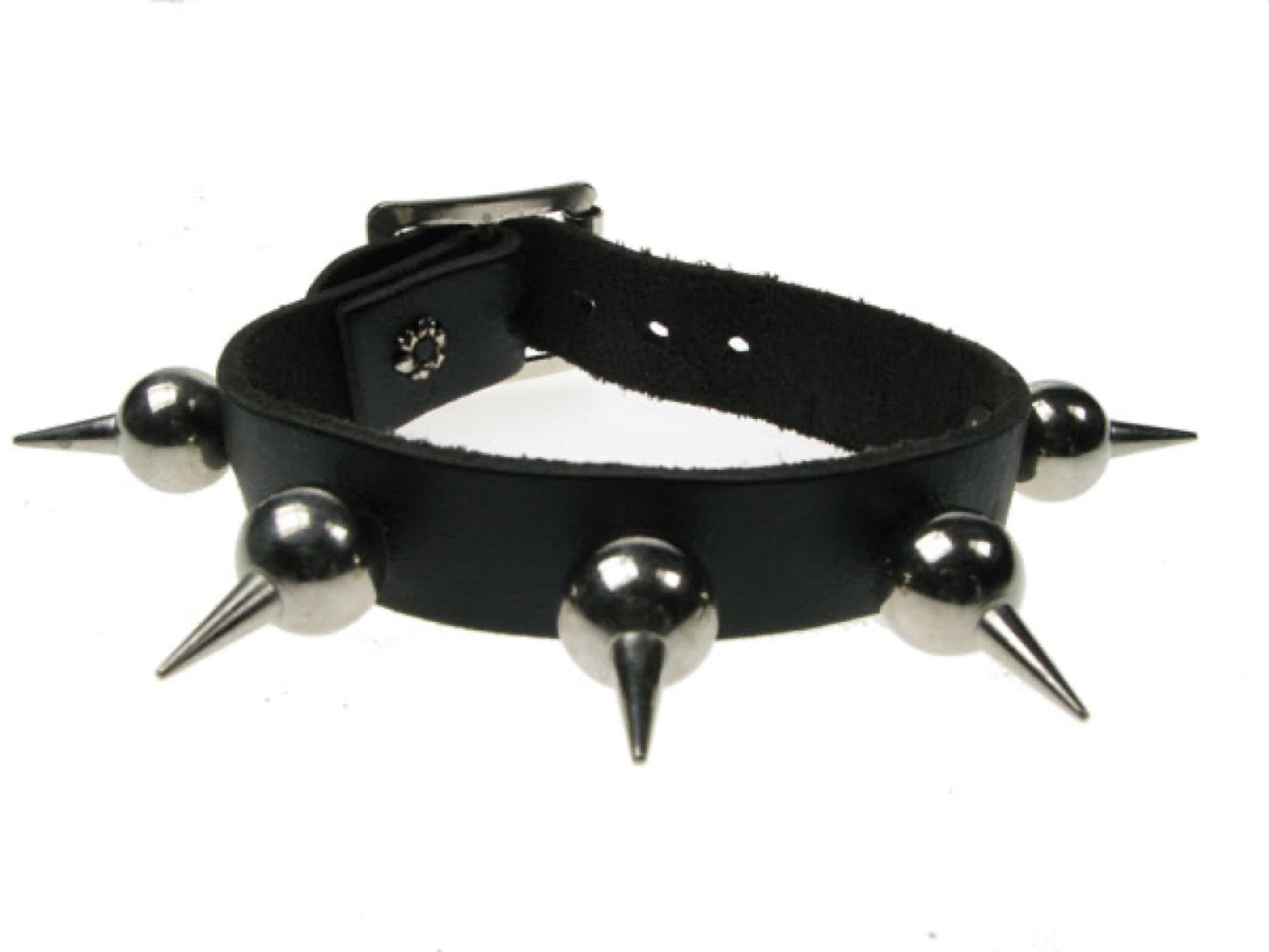 WB269 1 row ball spike Leather Wristband - Black