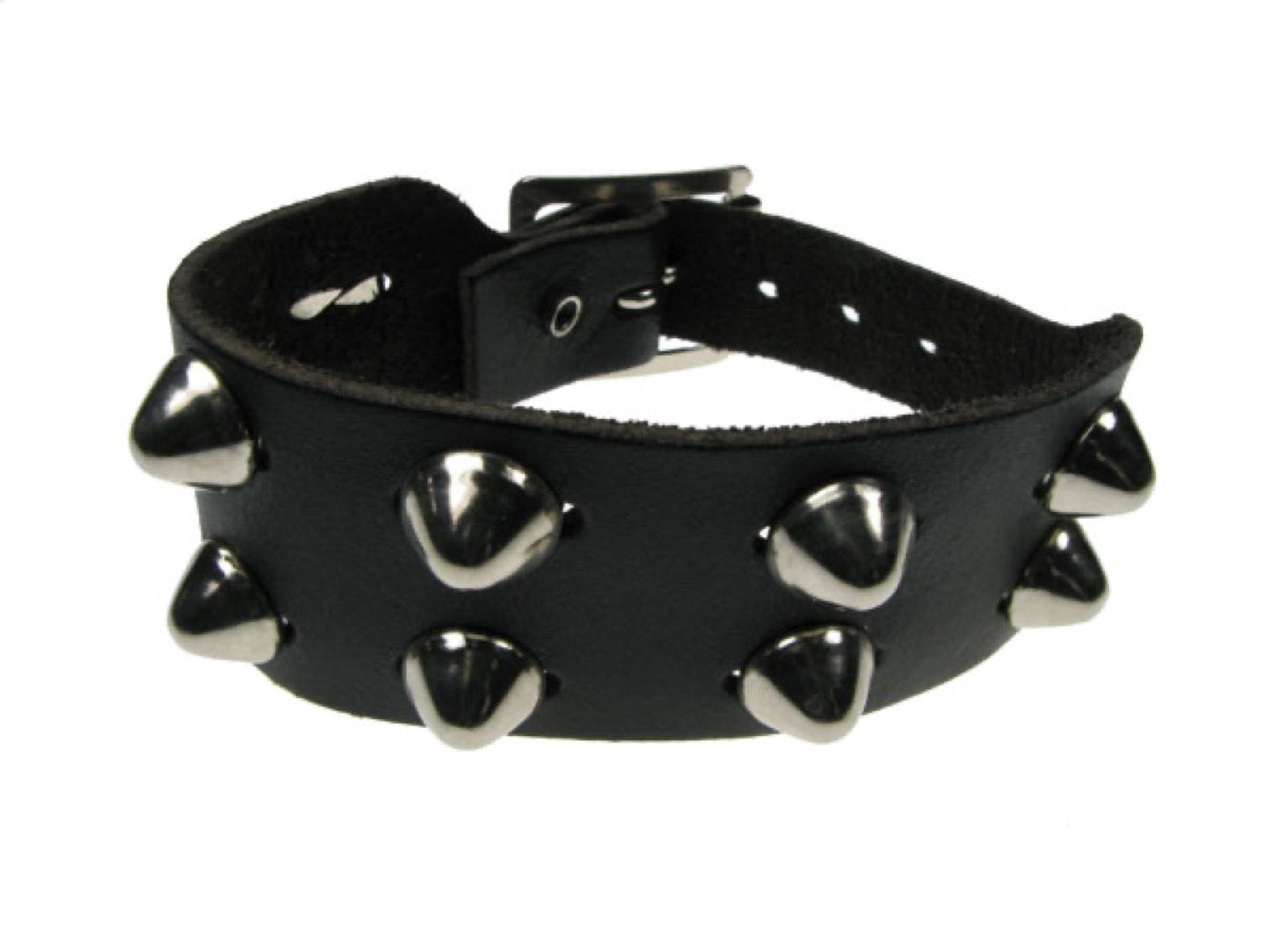 WB271 2 row dome conical Leather Wristband - Black