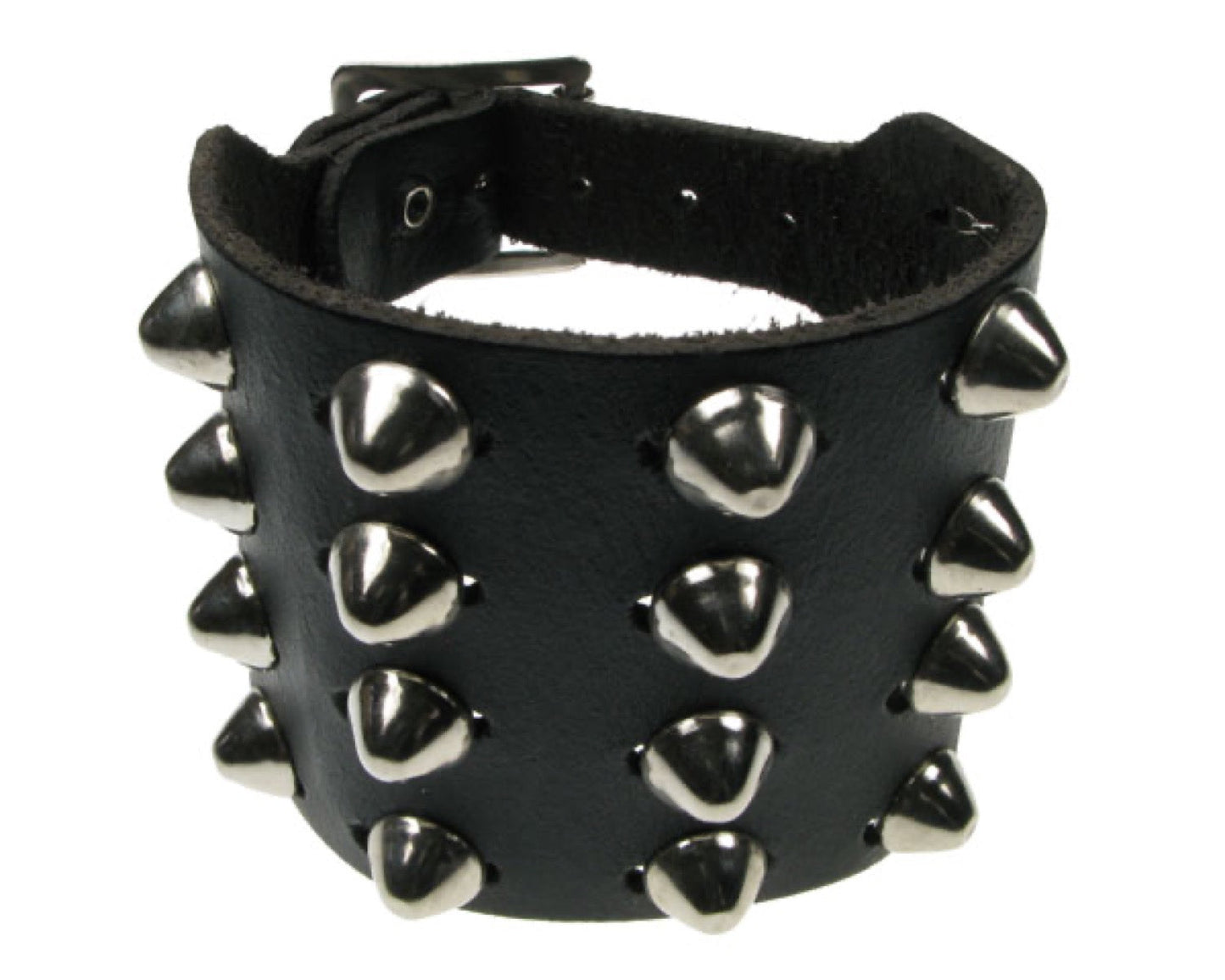 WB273 4 row dome conical Leather Wristband - Black
