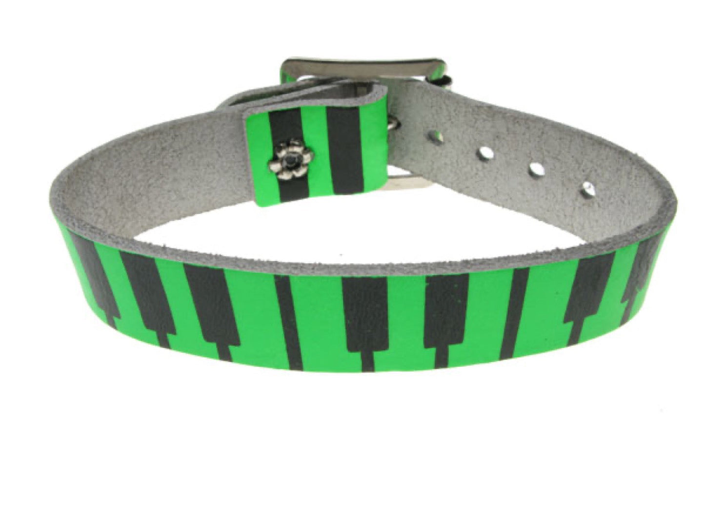 WB275 1 row piano print Leather Wristband - F.Green