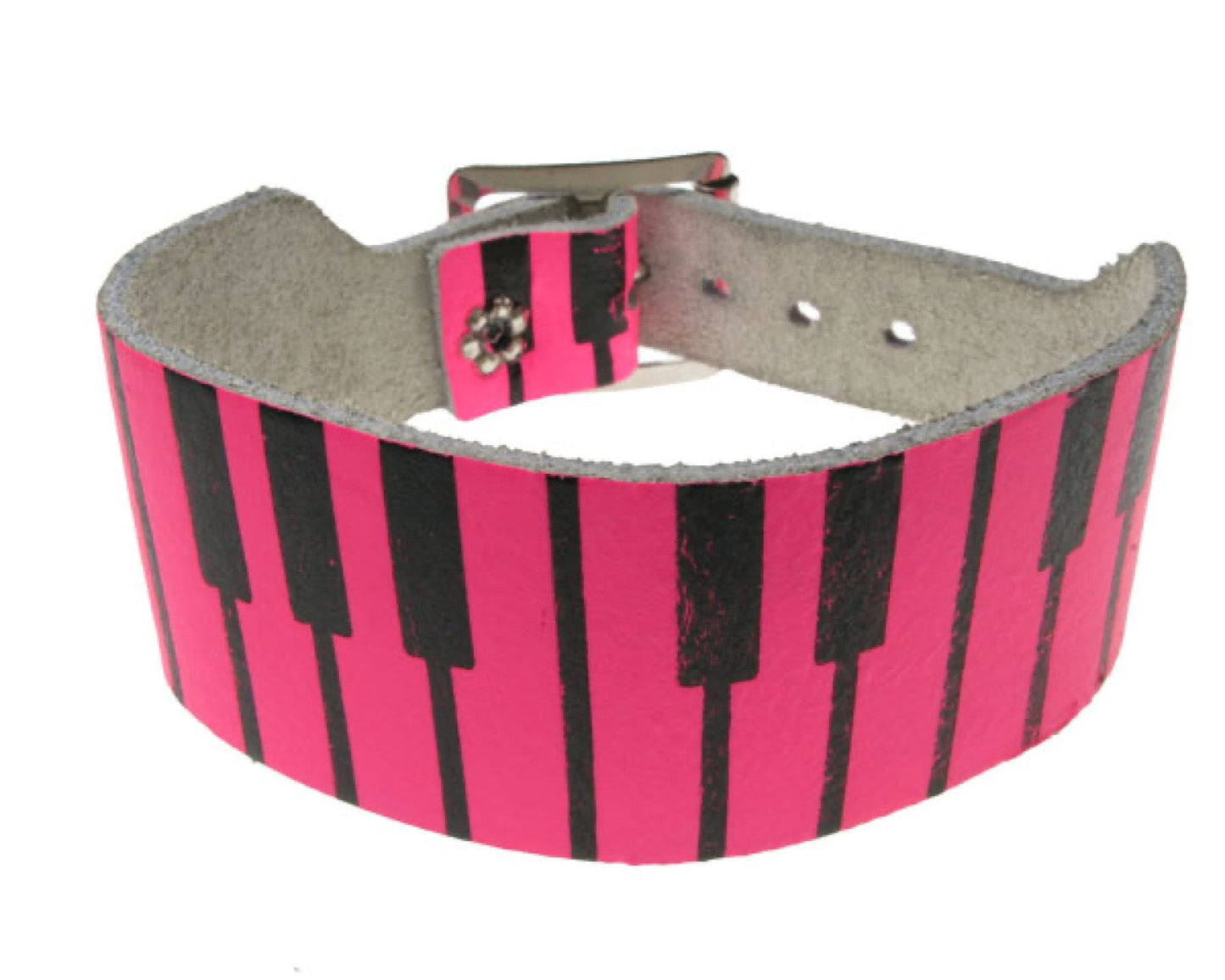 WB276 2 row piano print Leather Wristband - F.Pink