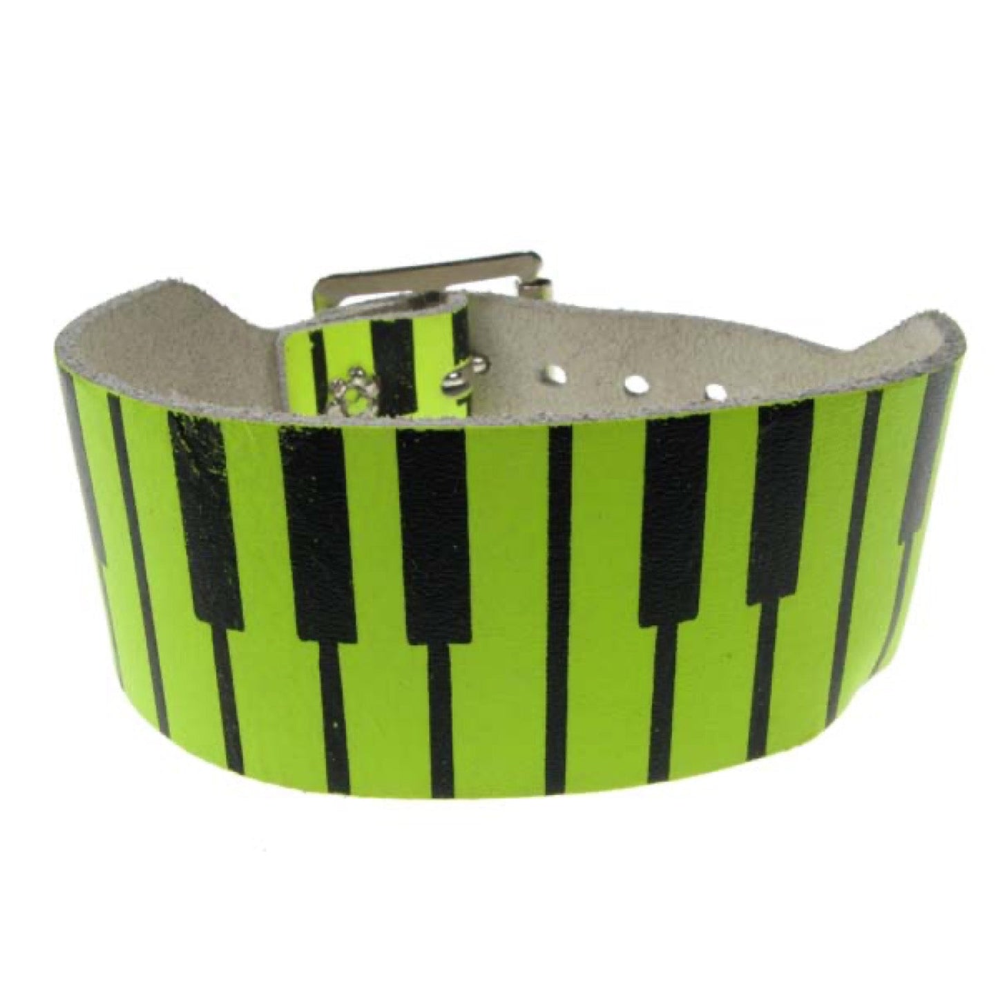WB276B 2 row piano print Leather Wristband - F.Green