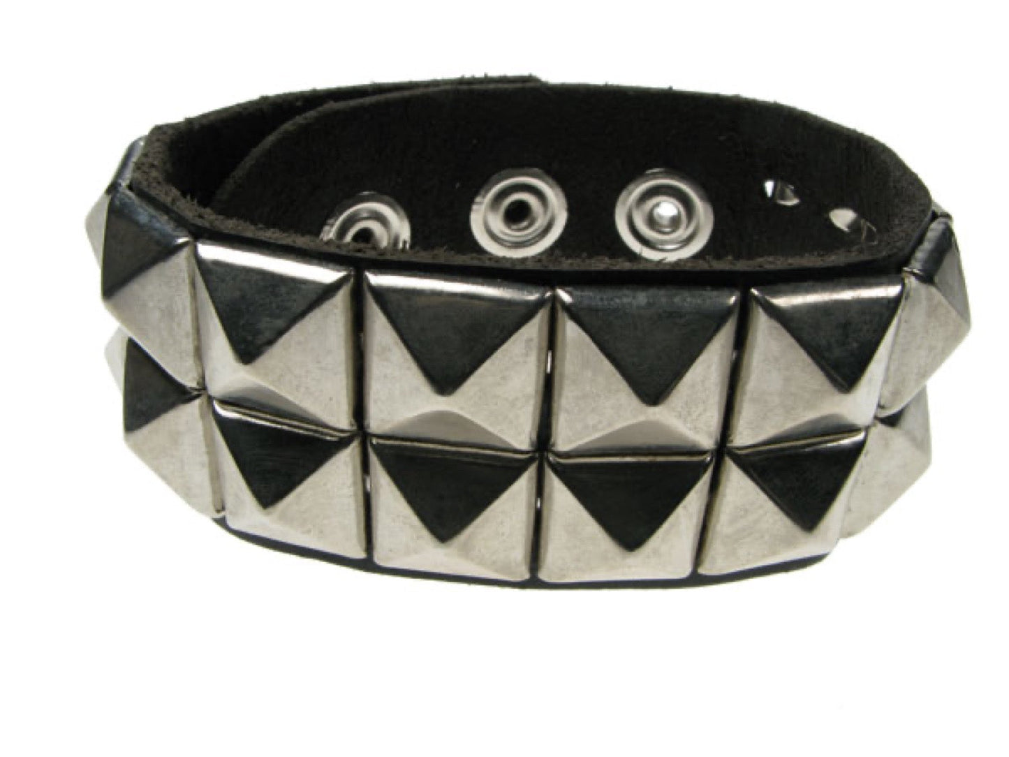WB279 2 row new pyramid Leather Wristband (Buttoned) - Black