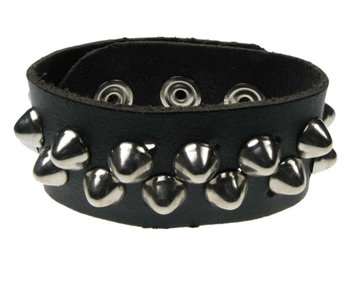 WB281 2 row dome conical Leather Wristband (Buttoned) - Black