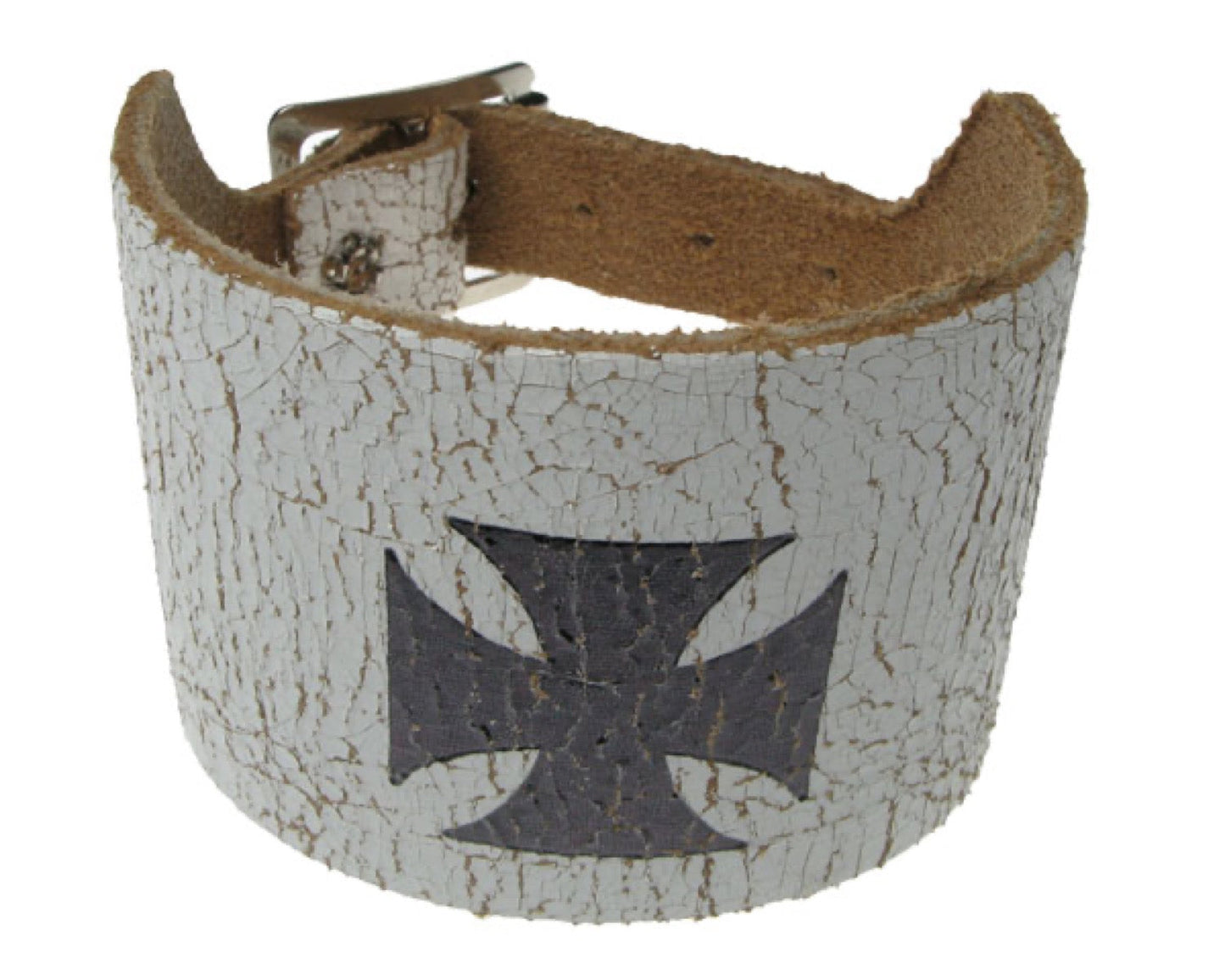 WB302 3 ROW WIDTH CRACKED WHITE WITH GERMAN CROSS Leather Wristband - Crack White