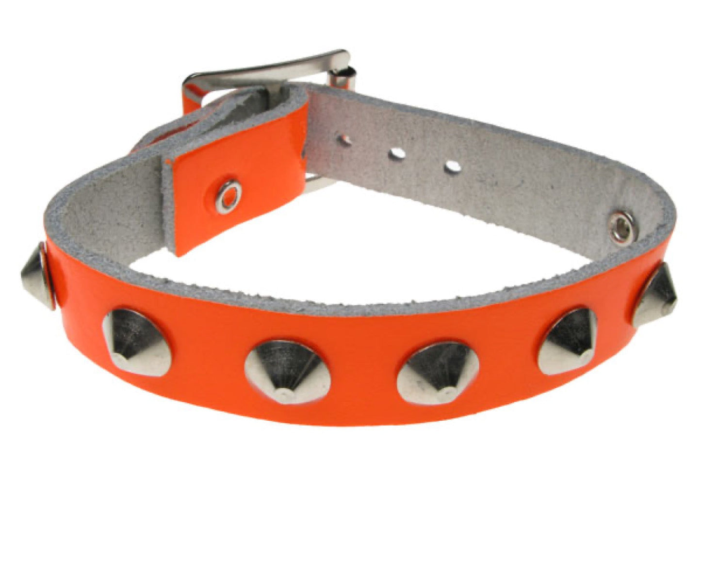 WB306 1 ROW CONICAL ON FLOURESCENT Leather Wristband - ORANGE