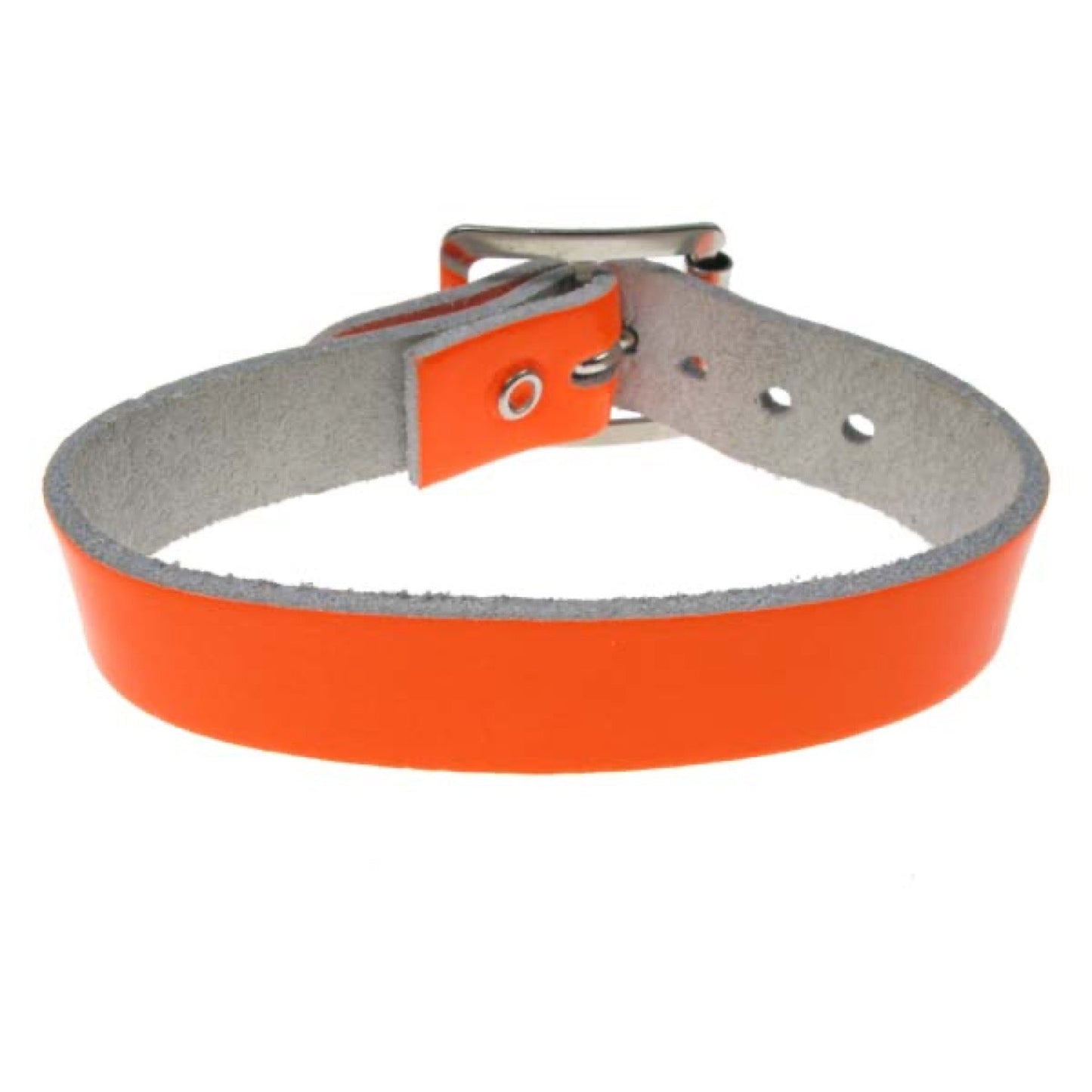 WB308B 1 ROW PLAIN FLUORESCENT Leather Wristband - Orange