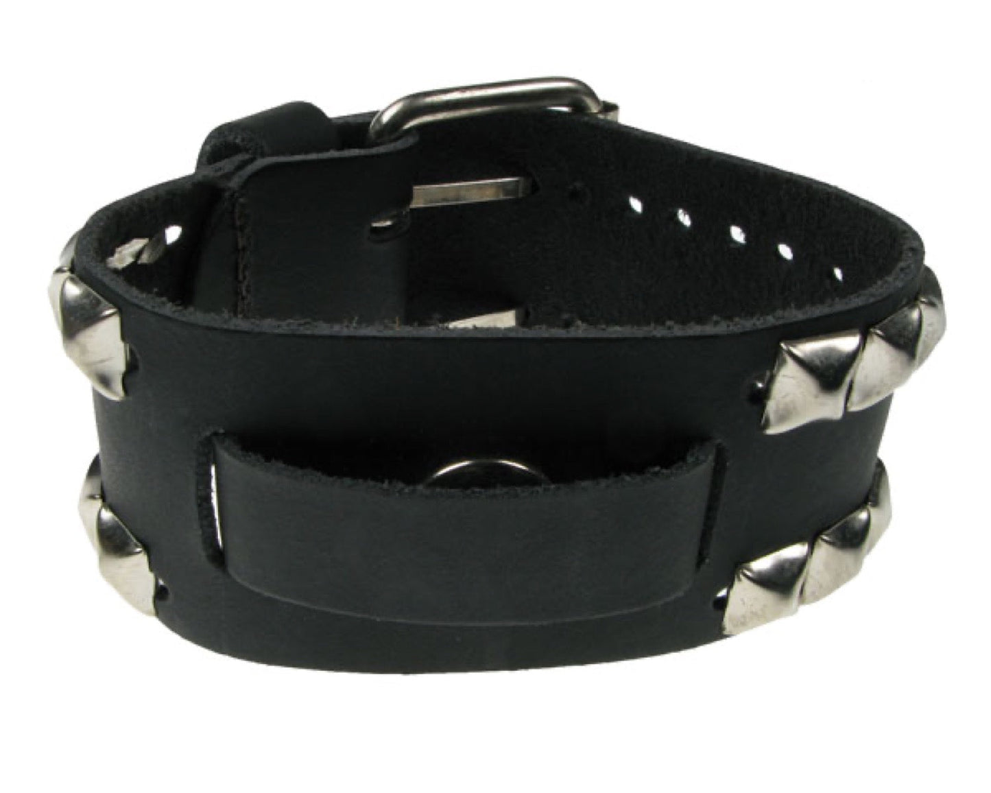 WB320 WATCH STRAP, SMALL PYRAMID Leather Wristband - Black
