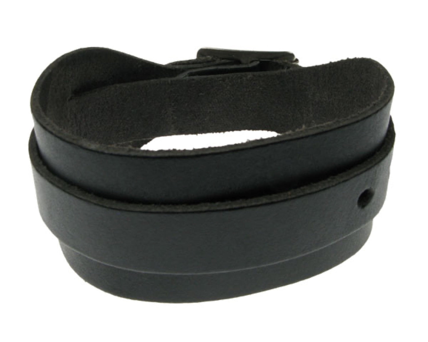 WB334 2 ROW PLAIN WRAP ROUND WB Leather Wristband - Black