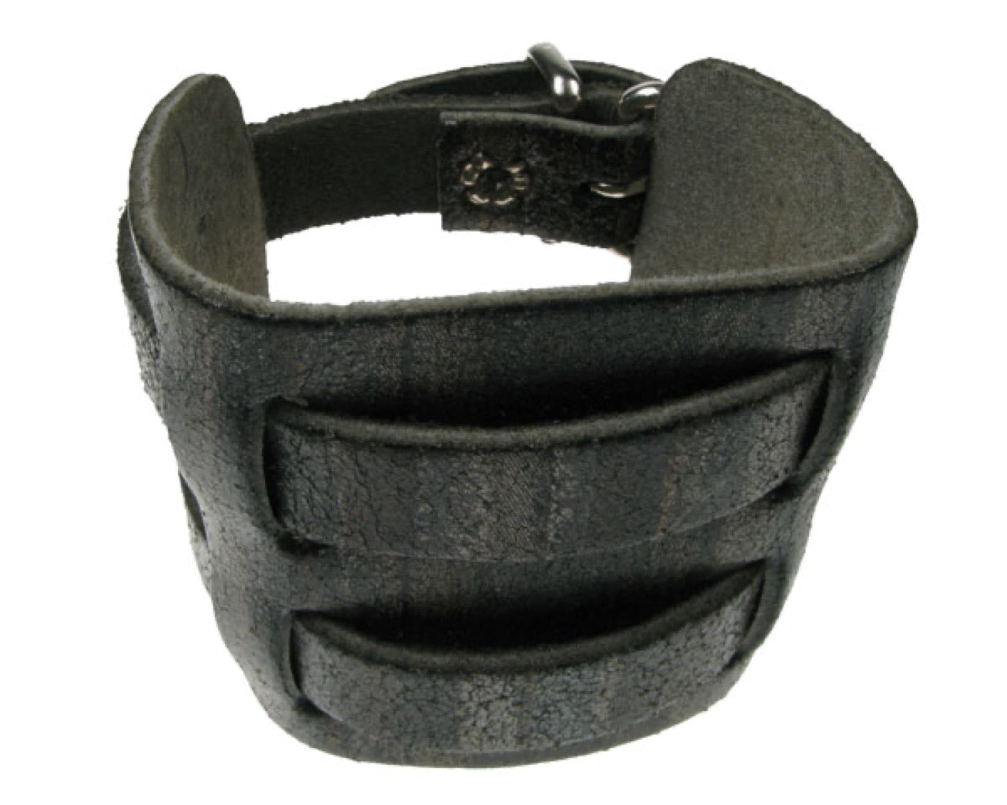 WB335 4 ROW WIDTH 2 INCH WB WEAVED INTO LEATHER PIECE DARK MULTICOLOUR Leather Wristband MultiColour