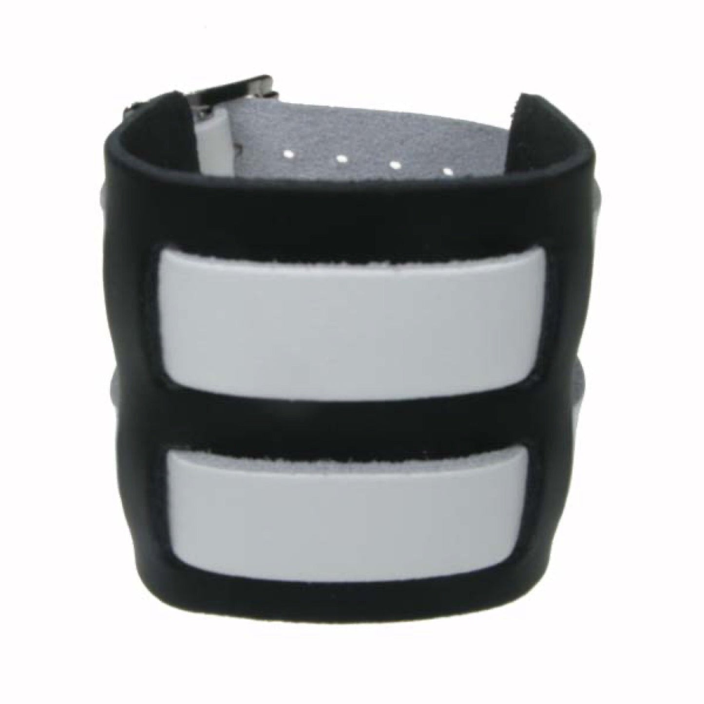 WB336F 4 ROW WIDTH 2 INCH WB WEAVED INTO LEATHER PIECE BLACKWHITE Leather Wristband - Black White