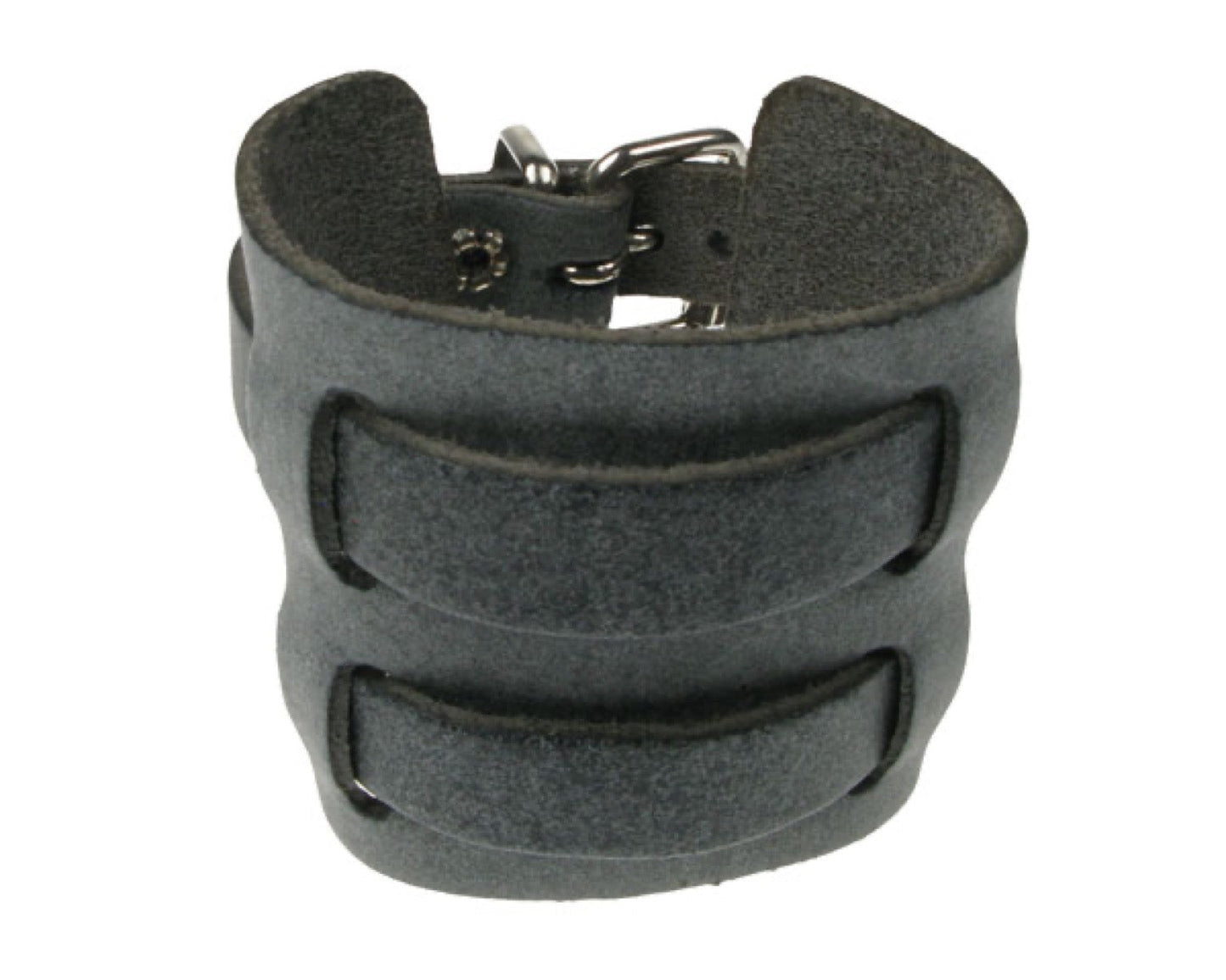 WB337 4 ROW WIDTH 2 INCH WB WEAVED INTO LEATHER PIECE SPECIAL GREY Leather Wristband Special Gr