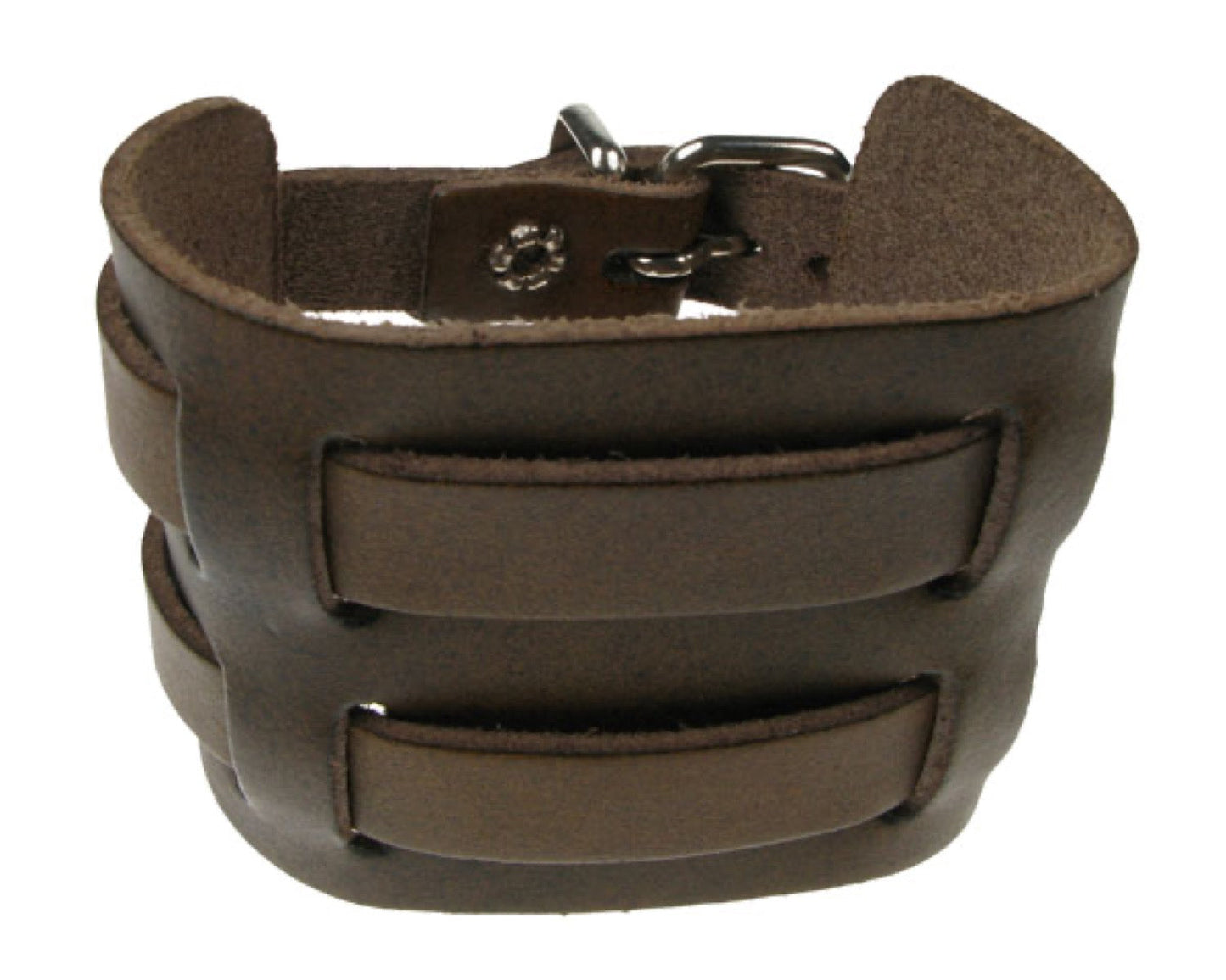 WB340 4 ROW WIDTH 2 INCH WB WEAVED INTO LEATHER PIECE SPECIAL BROWN Leather Wristband - Brown