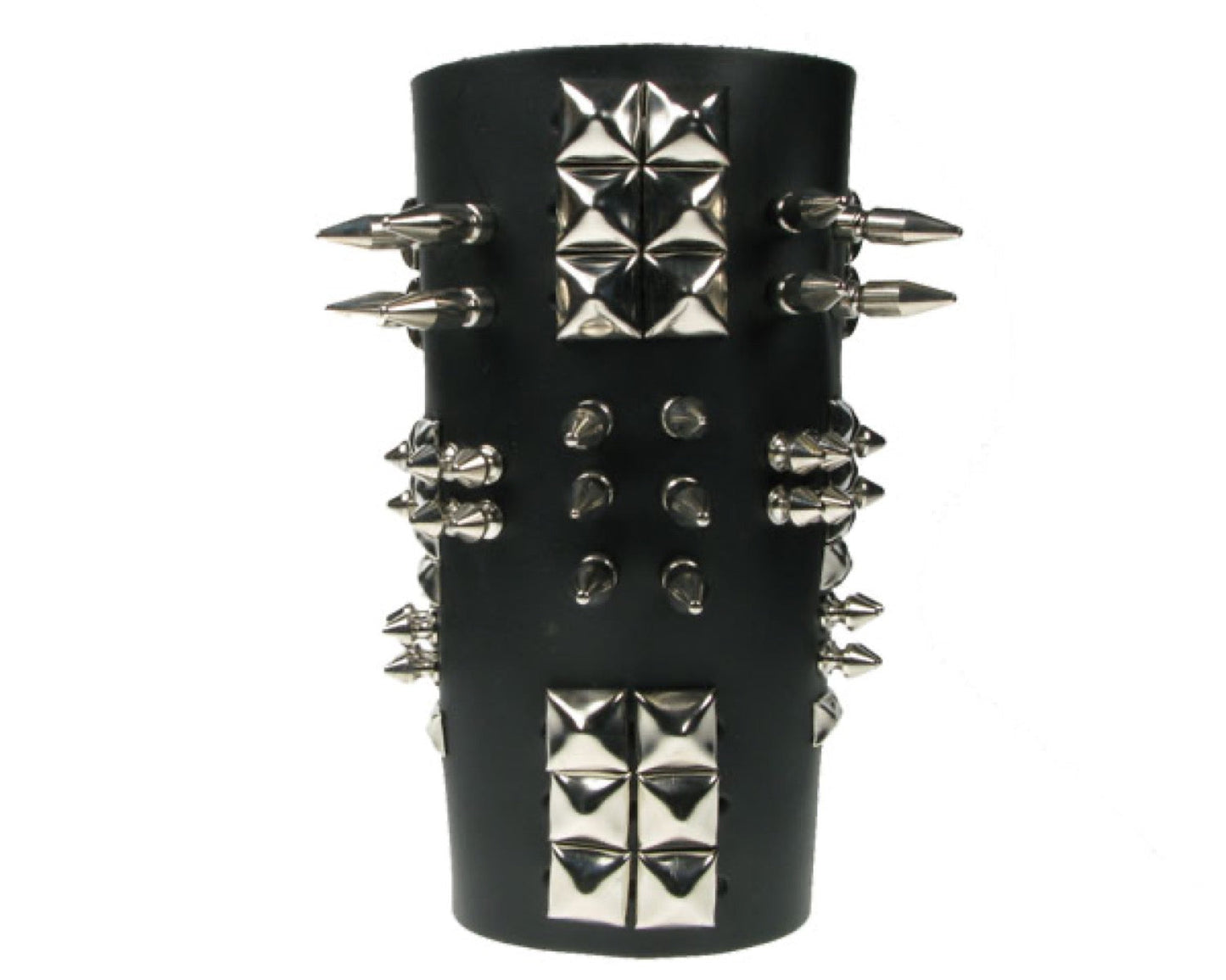 WB364 11 ROW WIDTH MIXED SIZE SPIKE AND PYRAMID ASSORTEDLEATHER ARMBAND LEATHER GAUNTLET/LEATHER WRISTBAND
