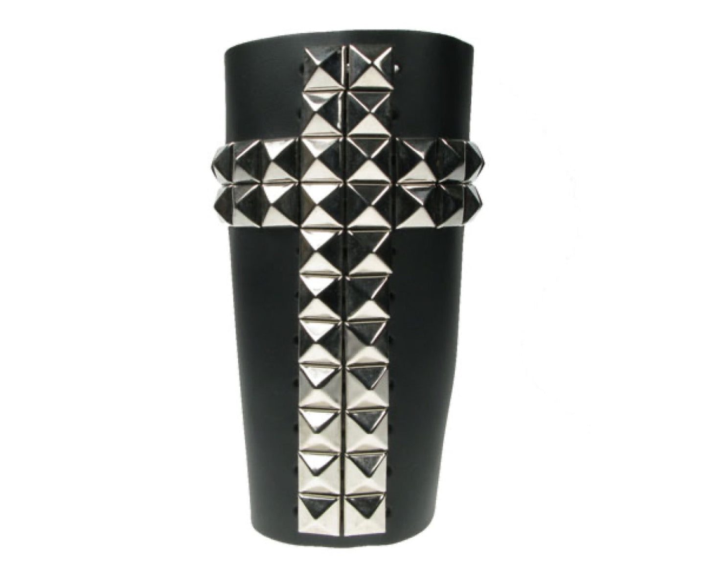 WB374 11 ROW WIDTH, NEW PYRAMID CRUCIFIXLEATHER ARMBAND/LEATHER GAUNTLET/LEATHER WRISTBAND - BLACK