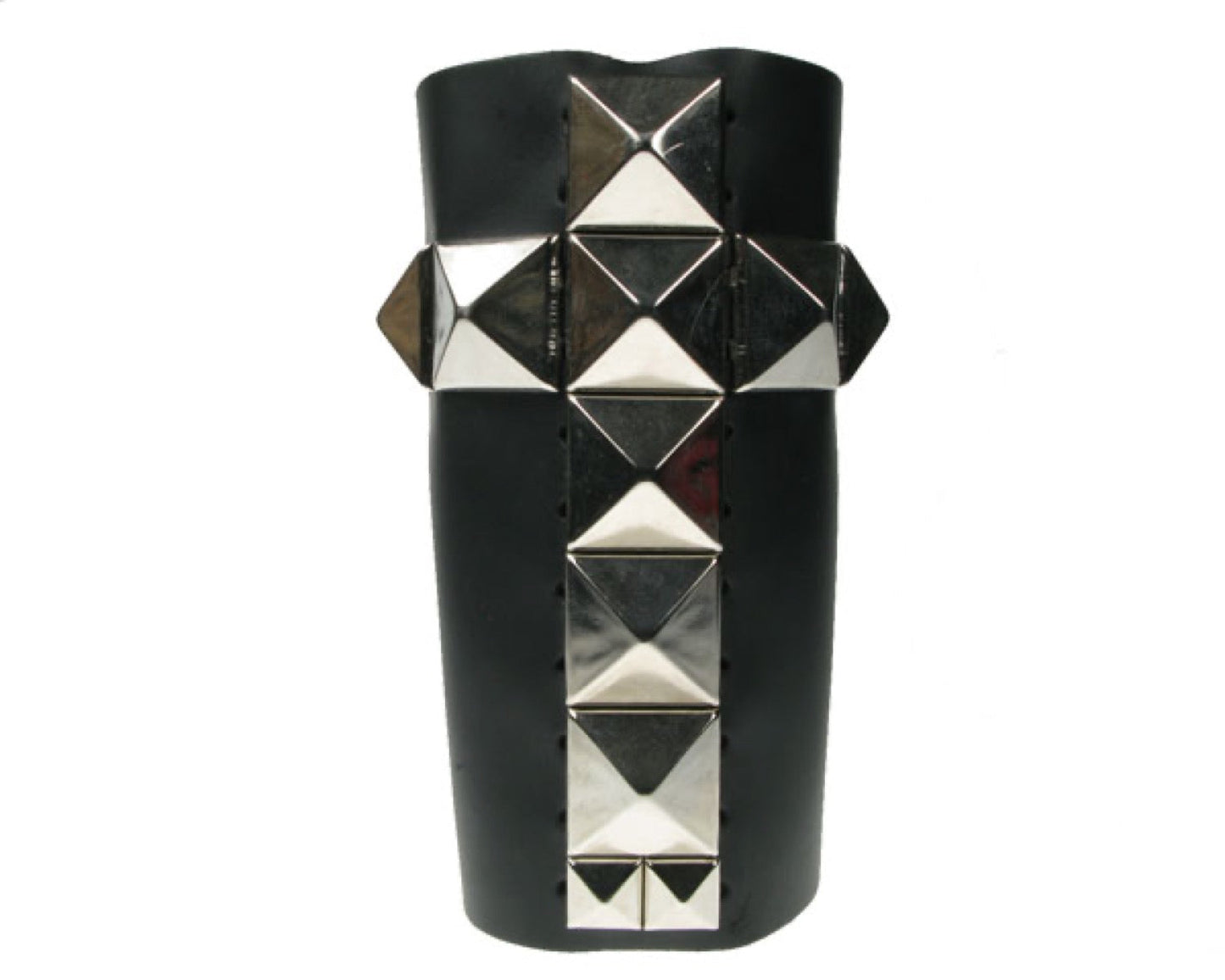 WB376 11 Row Width Large Silver Pyramid Cross and 5/8 Pyramid Leather Wristband