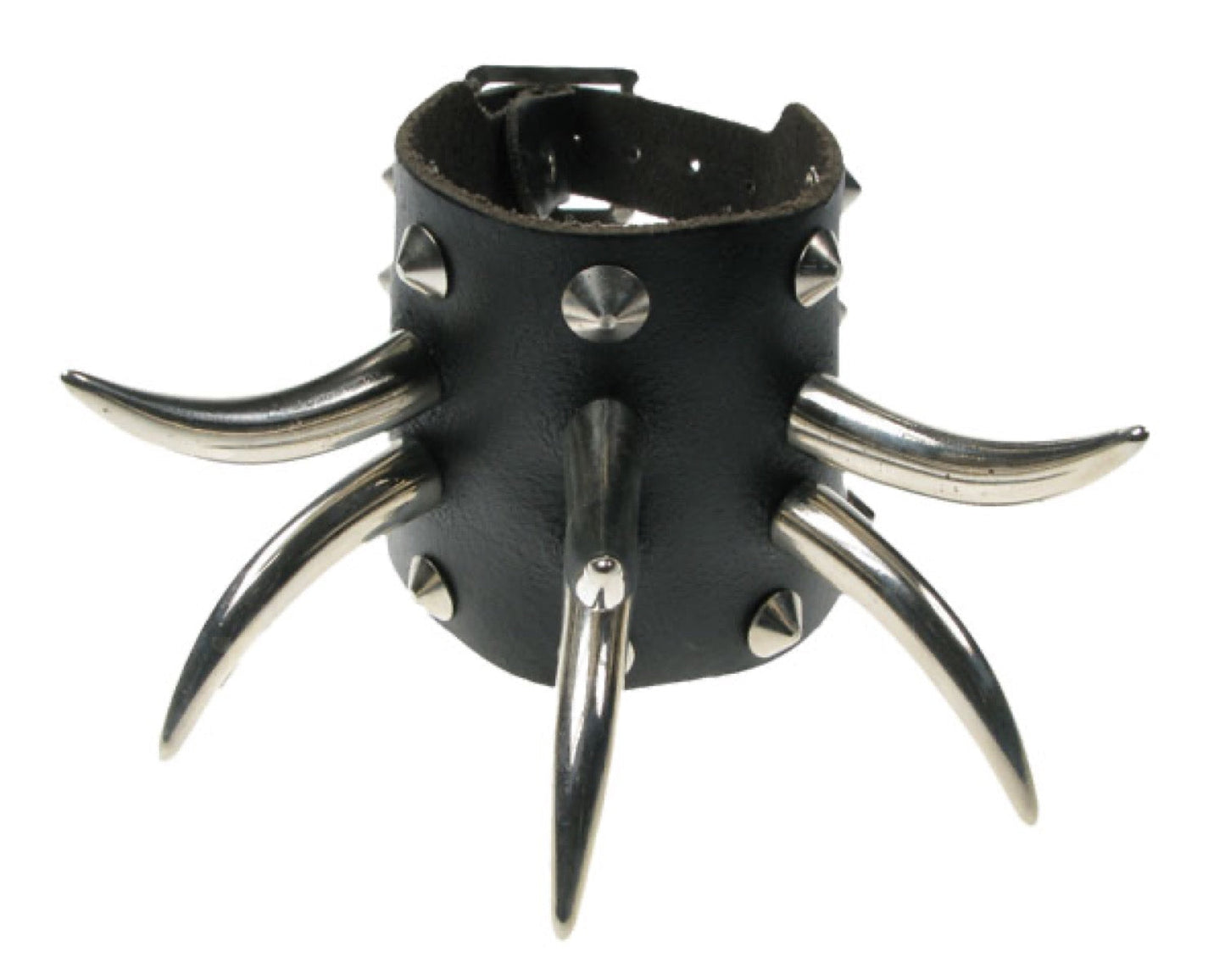 WB382 4 ROW WIDTH, CONICAL AND SABER TOOTH ASSORTED Leather Wristband - Black