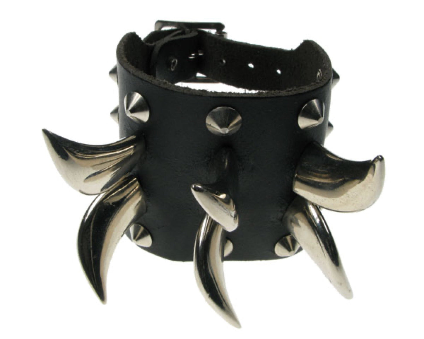 WB384 4 ROW WIDTH, CONICAL AND SABER CLAW ASSORTED Leather Wristband - Black