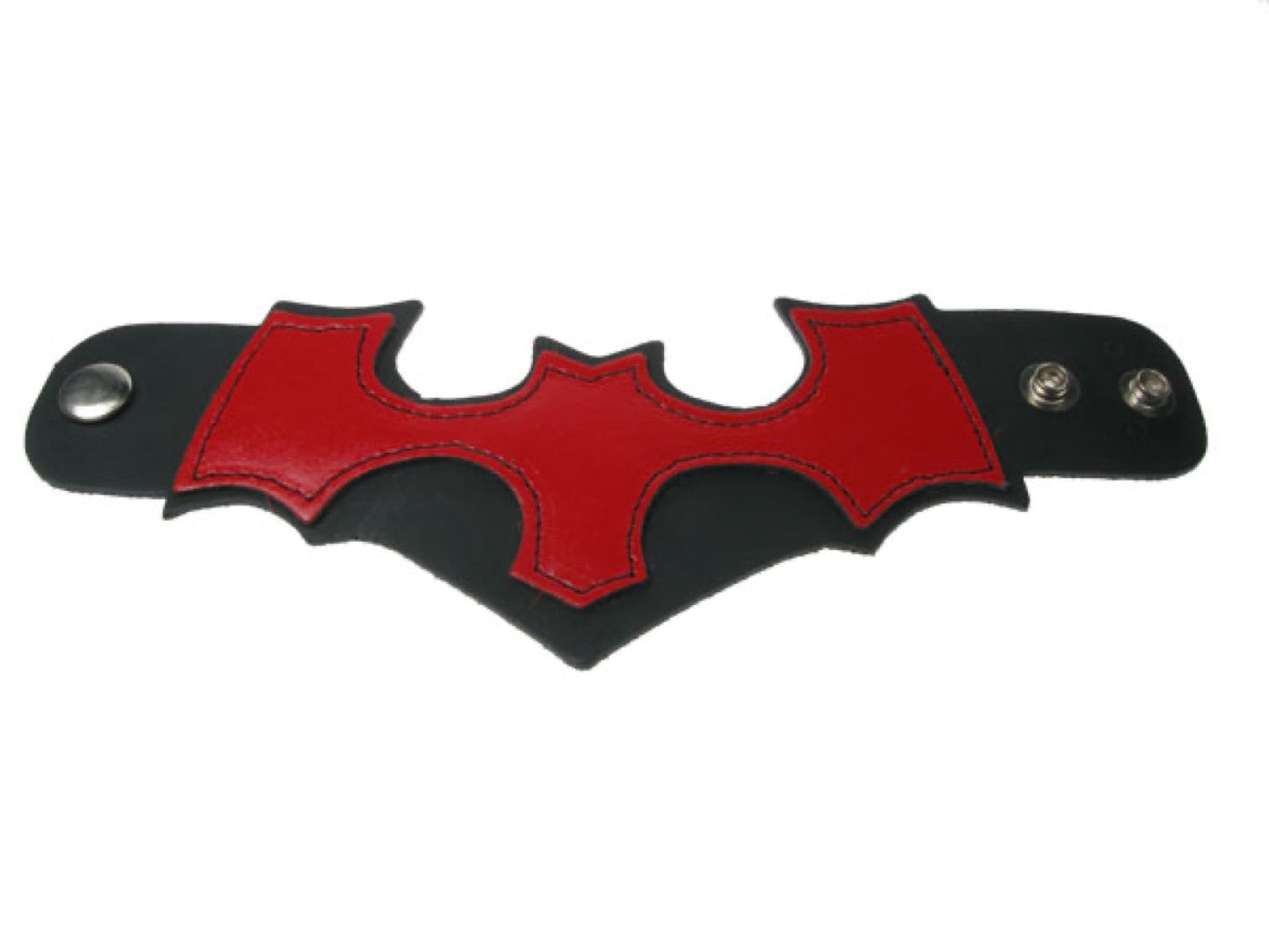 WB388 BAT DESIGN WB Leather Wristband - Red / Black