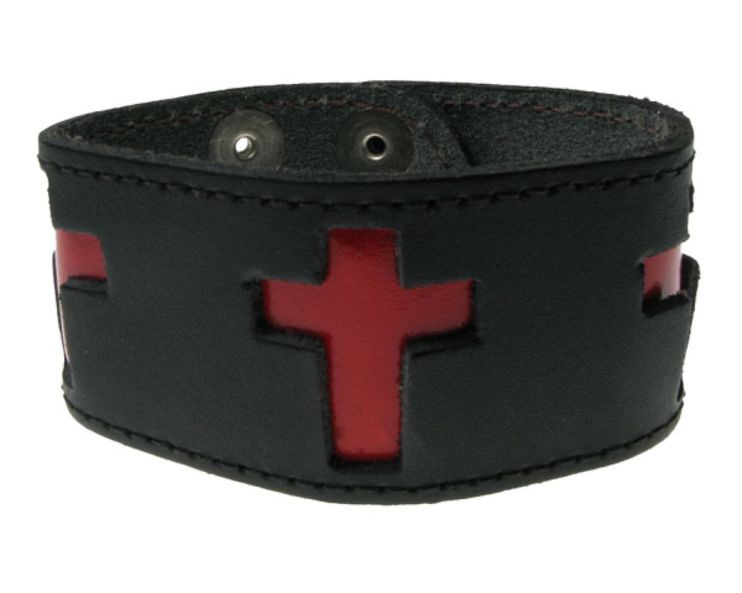 WB392 DOUBLE LAYER WB, 4 CRUCIFIX BUTTONED Leather Wristband - Black