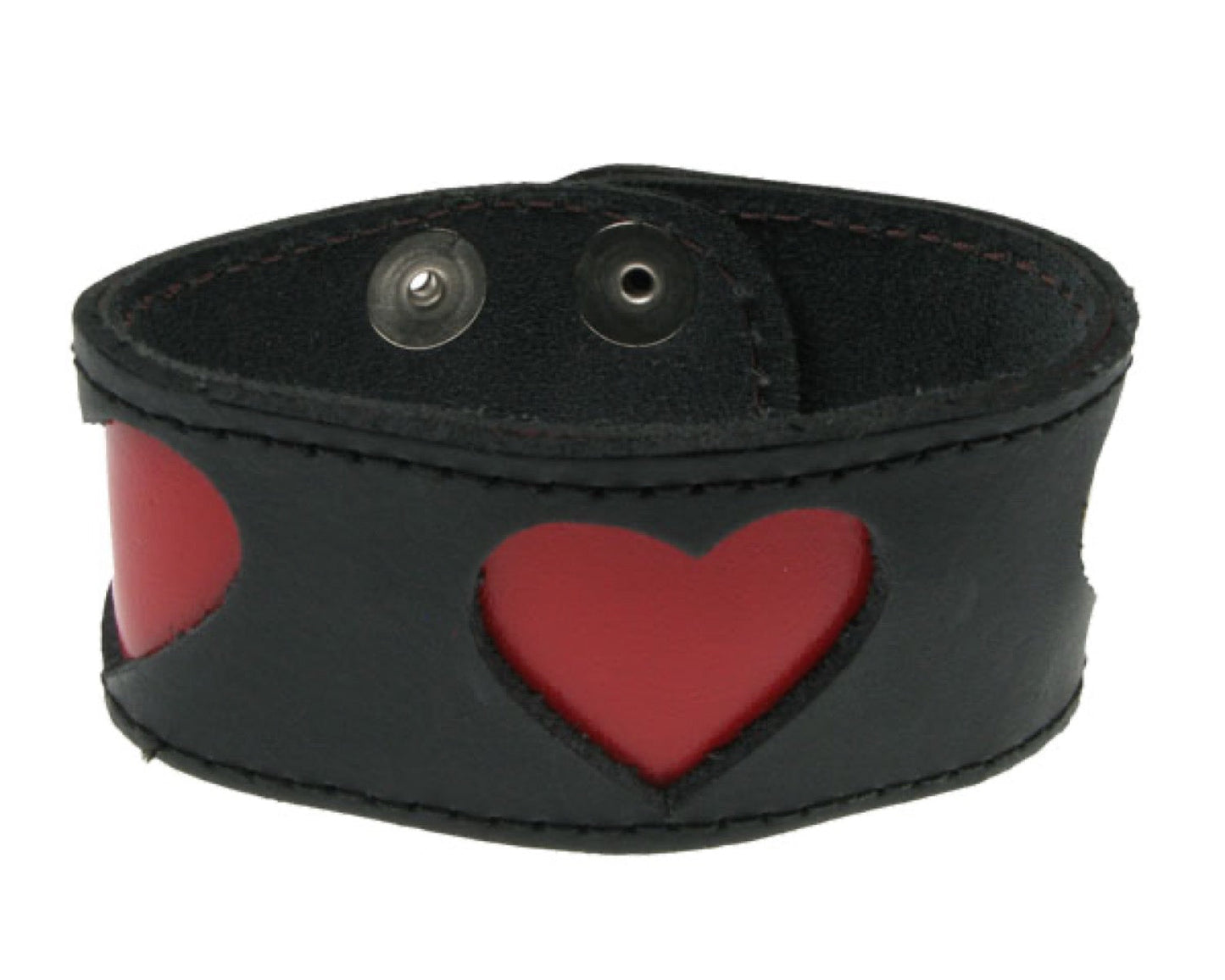 WB396 DOUBLE LAYER WB, HEARTS BUTTONED Leather Wristband - Black