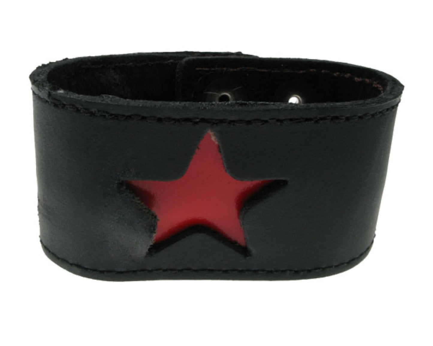 WB398 DOUBLE LAYER WB, SINGLE STAR W/ ZIP INSIDE BUTTONED Leather Wristband - Black