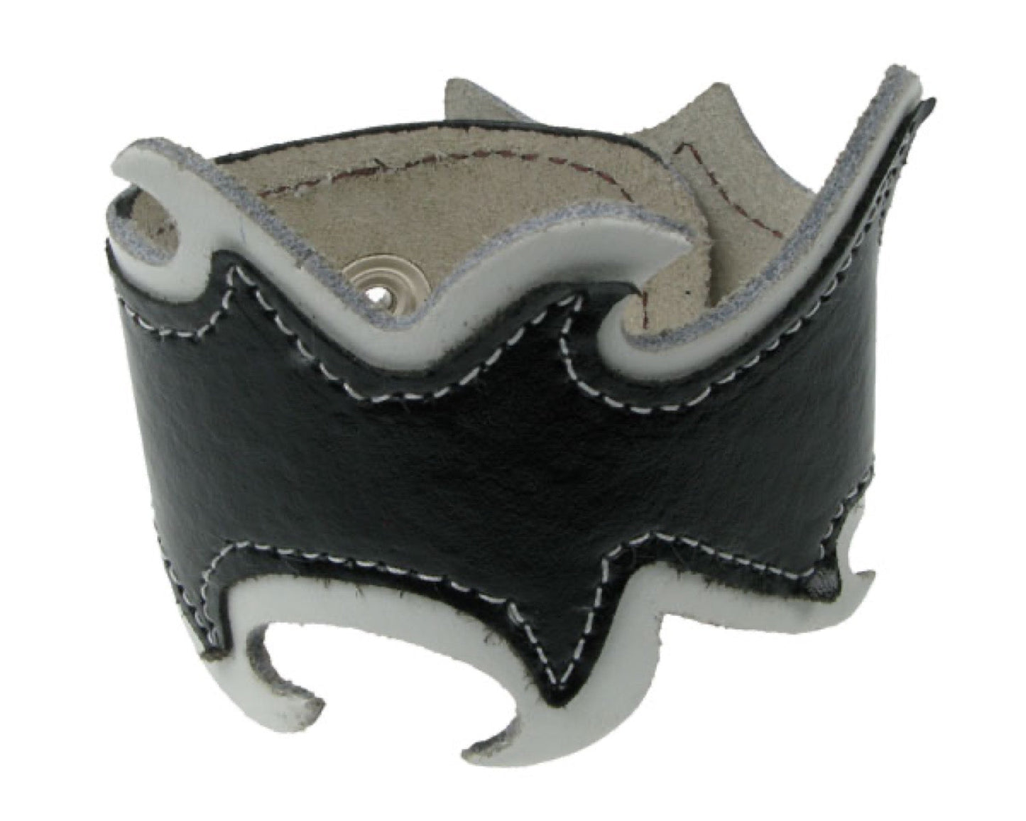 WB402 DOUBLE LAYER WB, FIRE DESIGN BUTTONED Leather Wristband - Black / White