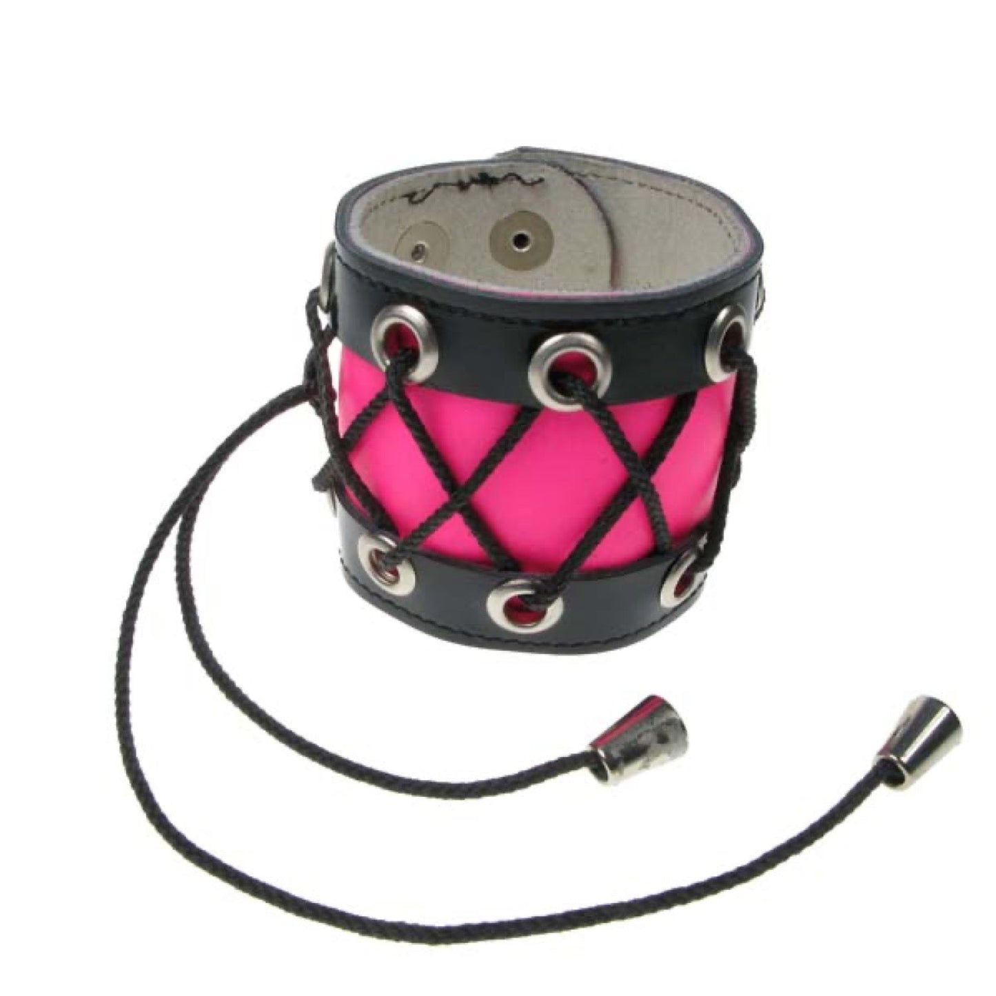 WB404C DOUBLE LAYER WB, LACED UP DESIGN Leather Wristband - F.Pink Black