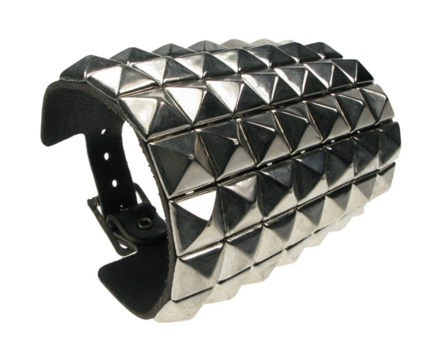 WB419 7 ROW NEW PYRAMID Leather Wristband - Black