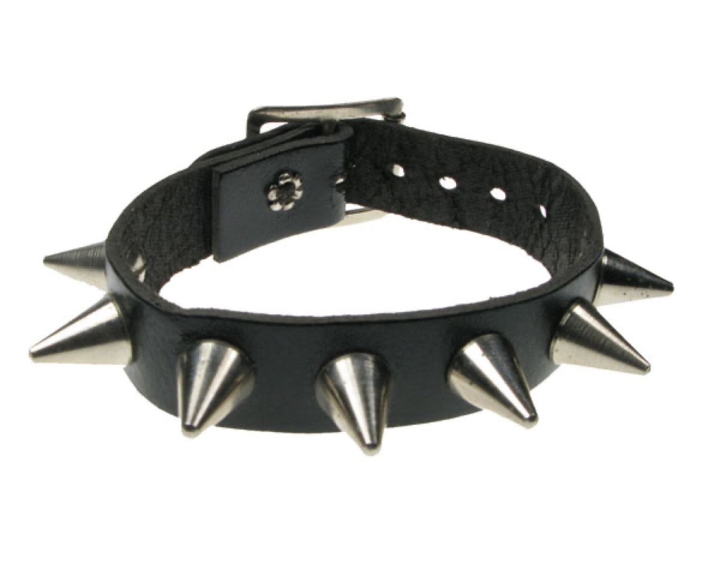 WB421 1 ROW CONE NICKEL SPIKE Leather Wristband - Black