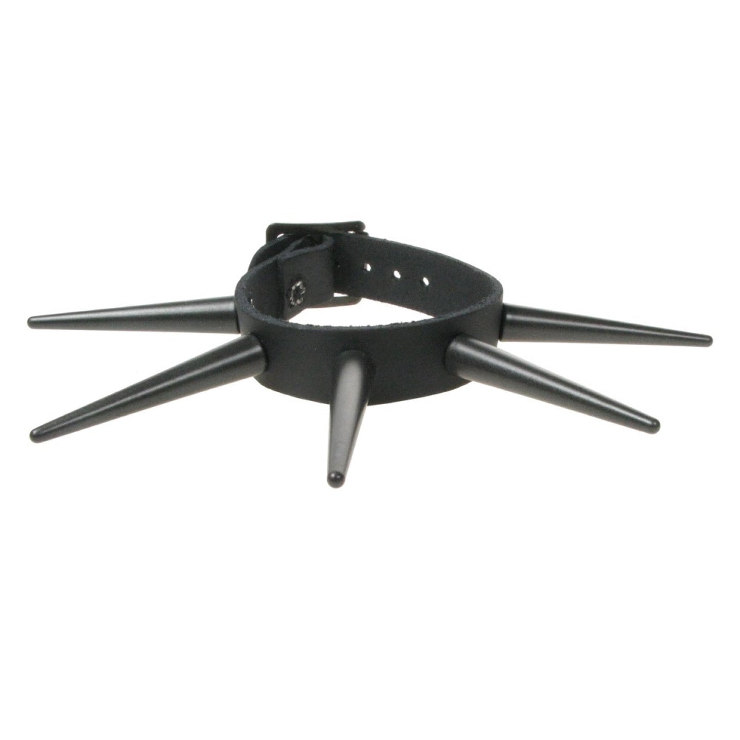 WB429C 1 ROW LARGE BLACK CONE SPIKE LEATHER WRISTBAND - BLACK