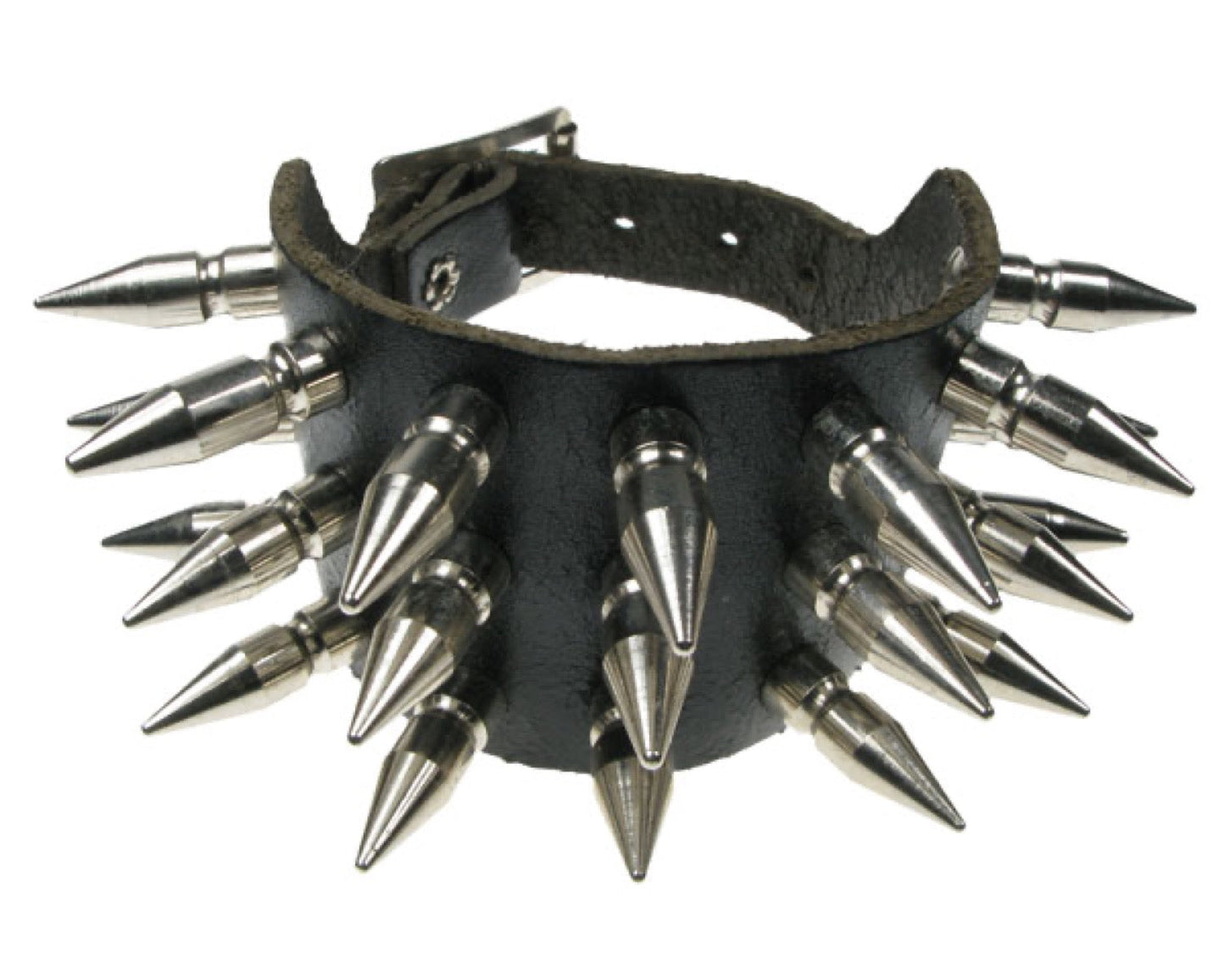 WB439 3 ROW MEDIUM SPIKE Leather Wristband - Black