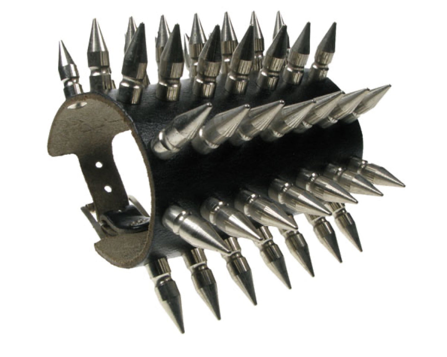 WB441 7 ROW MEDIUM SPIKE Leather Wristband - Black