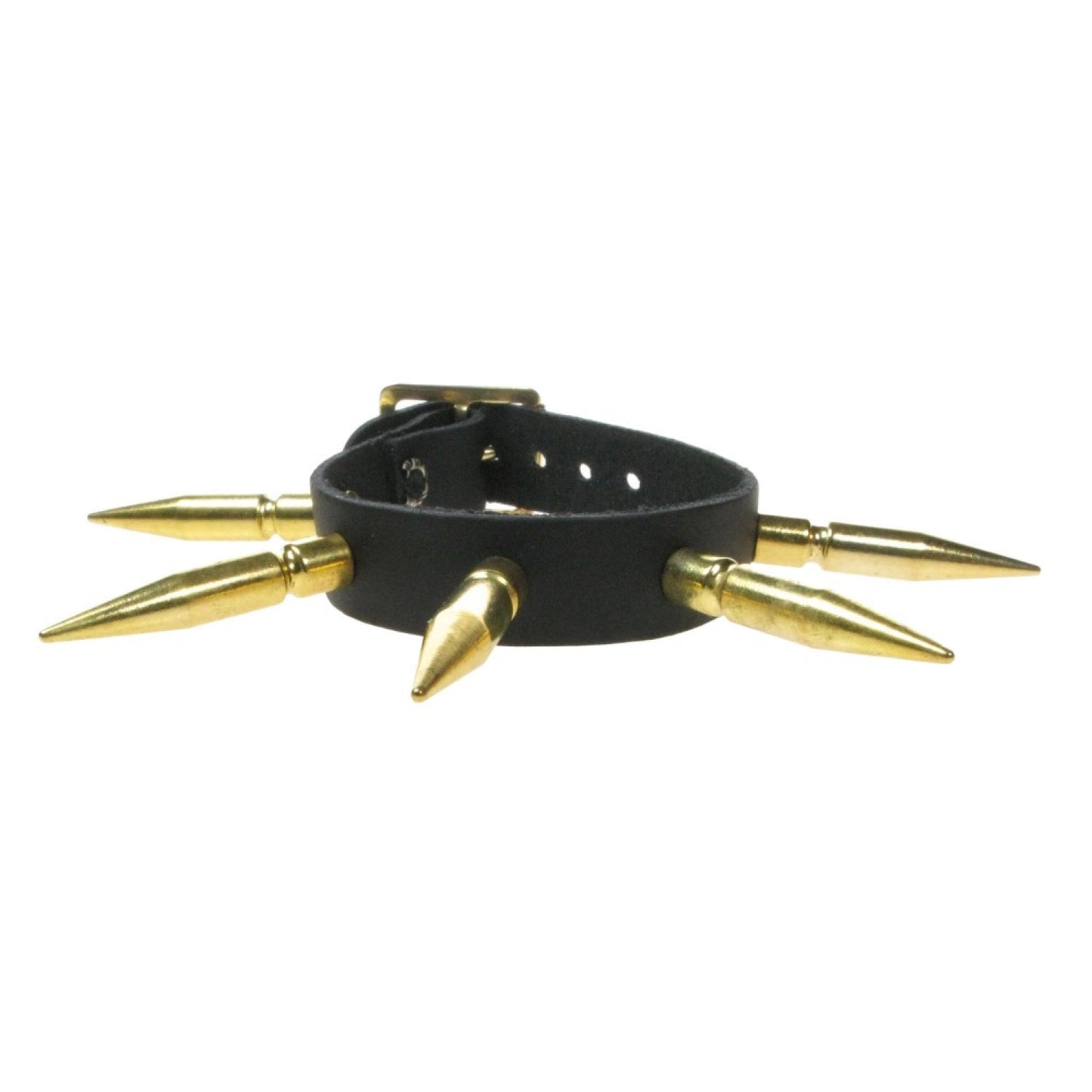 WB456 1 ROW GOLD LARGE SPIKE Leather Wristband - Black