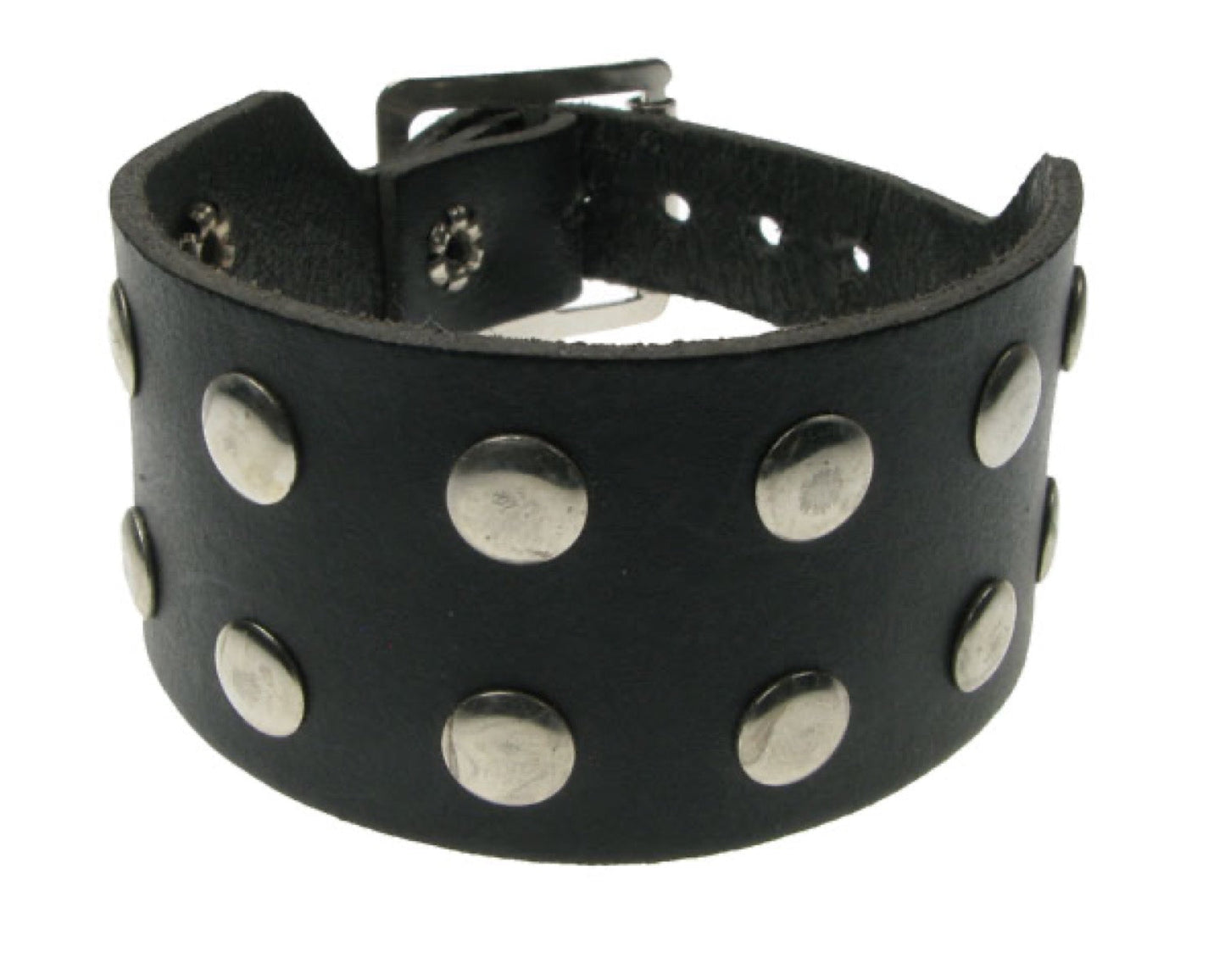 WB466 2 ROW FLAT STUD WB Leather Wristband - BLACK