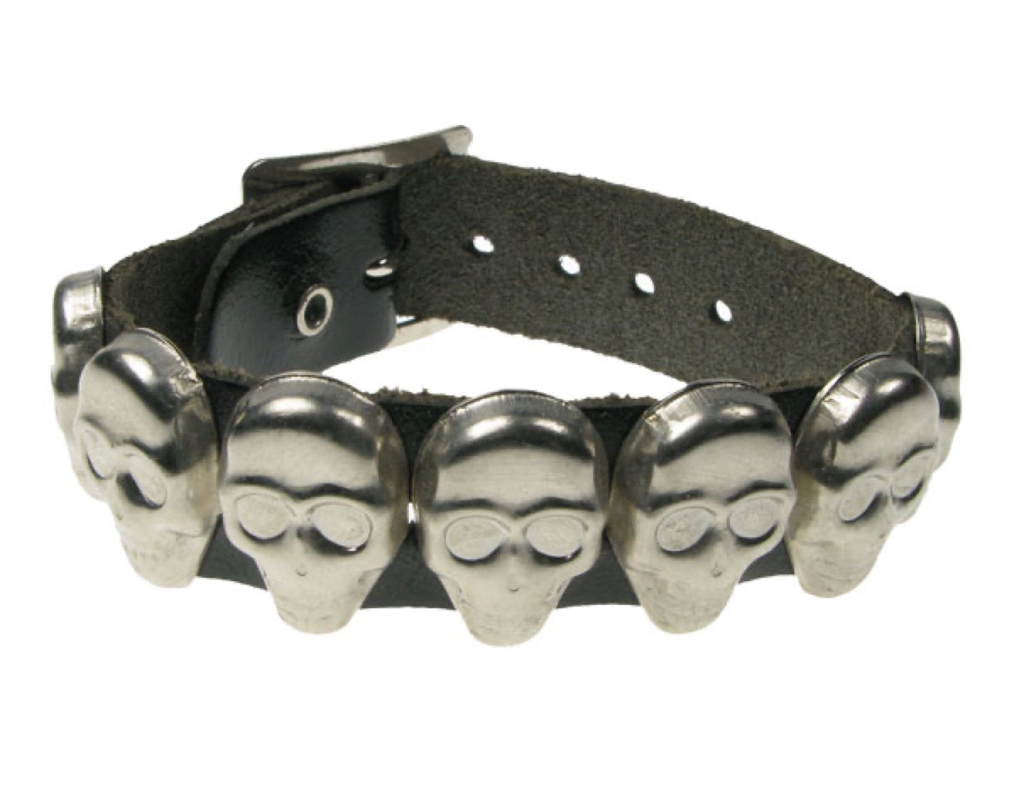 WB470 1 ROW SKULL Leather Wristband - Black